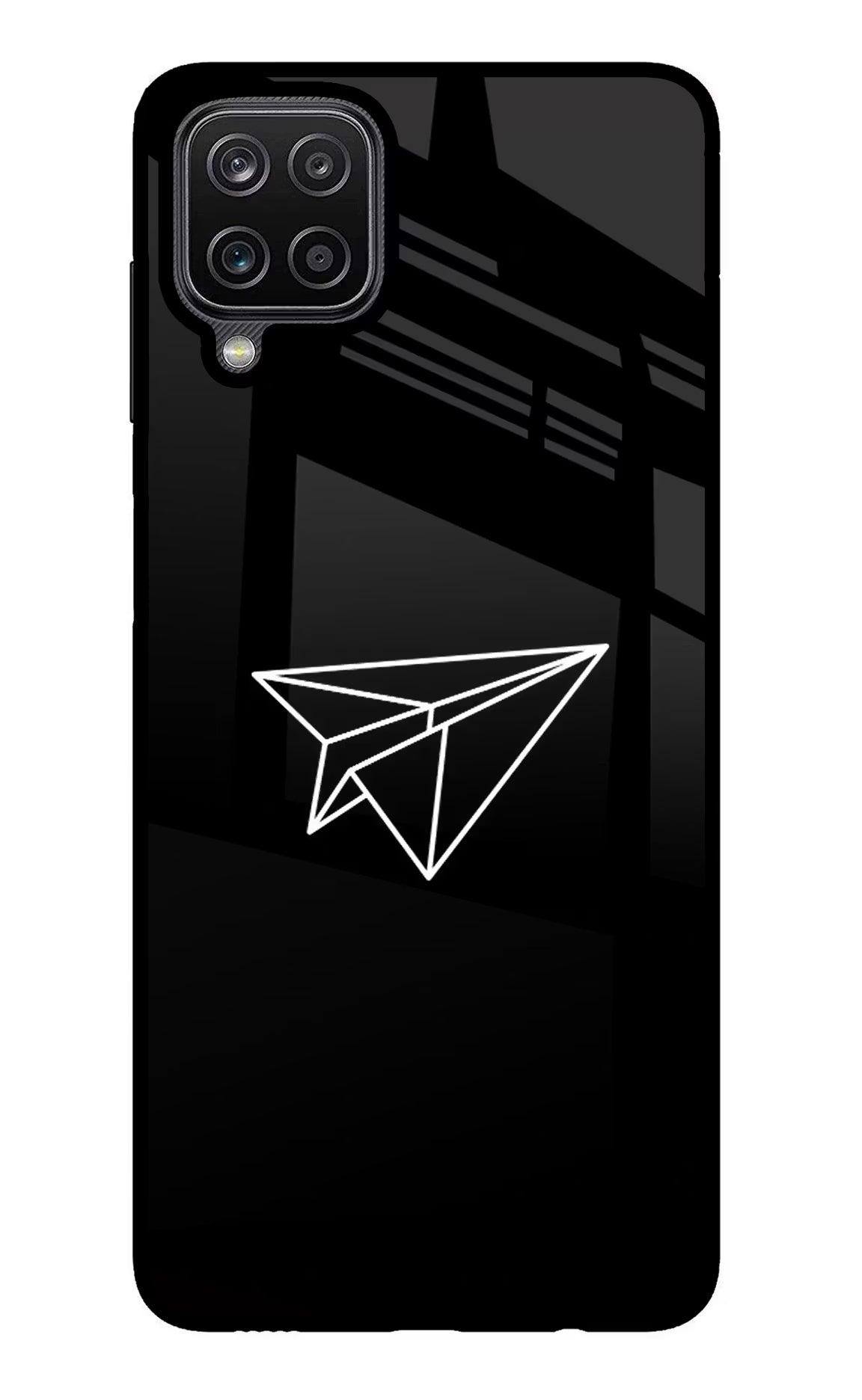 Paper Plane White Samsung M12/F12 Glass Case Back Cover by Casekaro