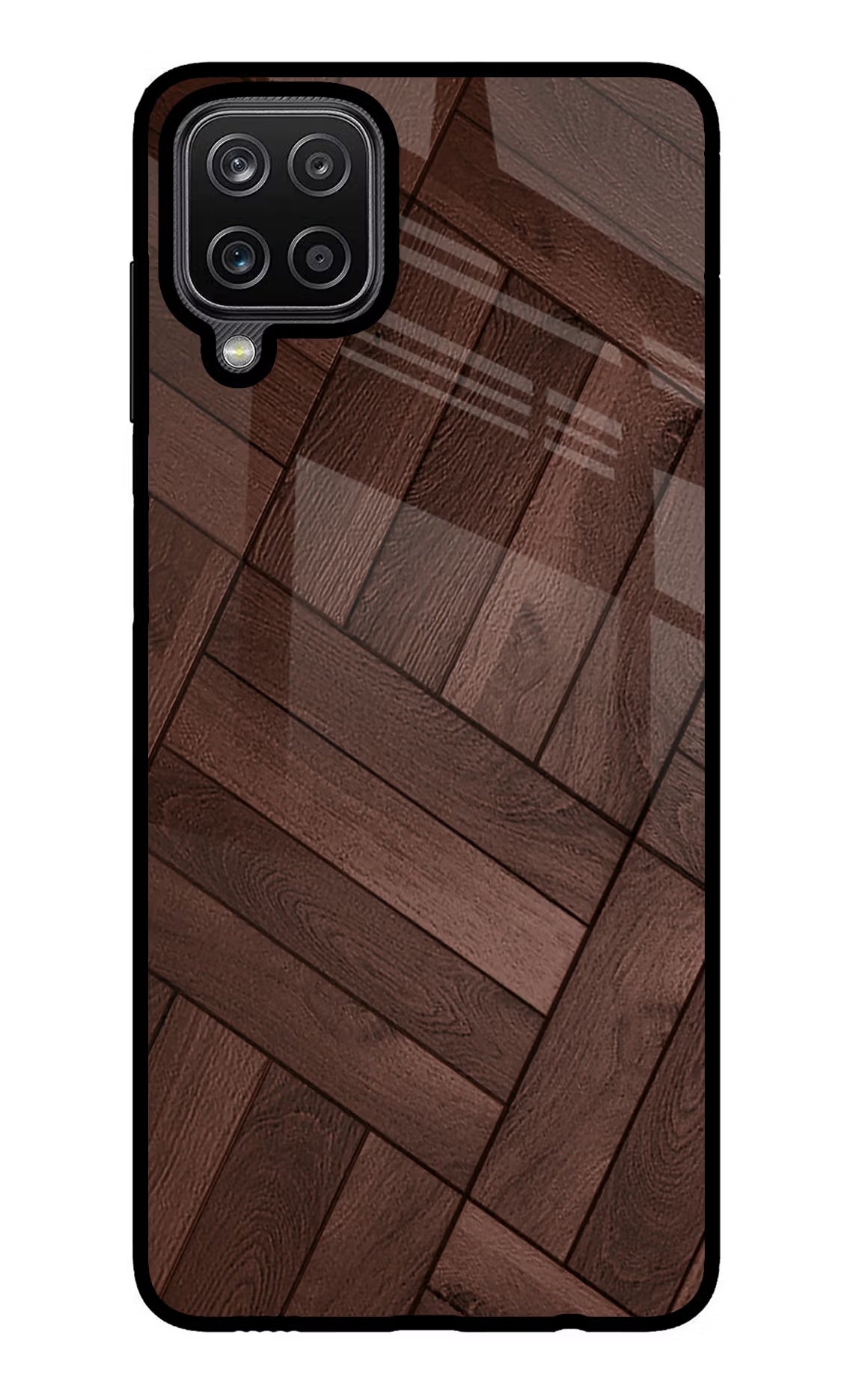 Wooden Texture Design Samsung M12/F12 Glass Case Back Cover by Casekaro
