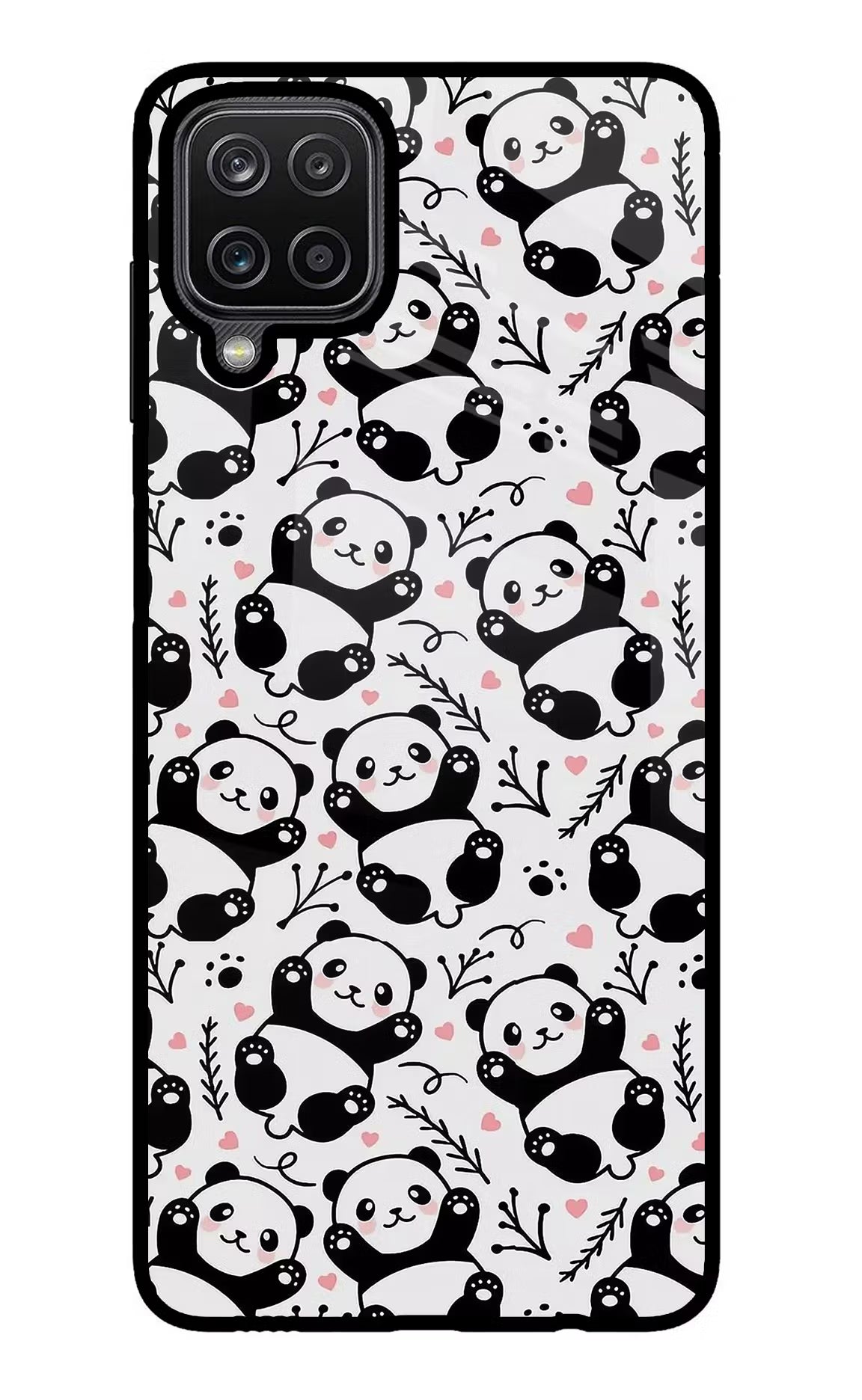 Cute Panda Samsung M12/F12 Glass Case Back Cover by Casekaro