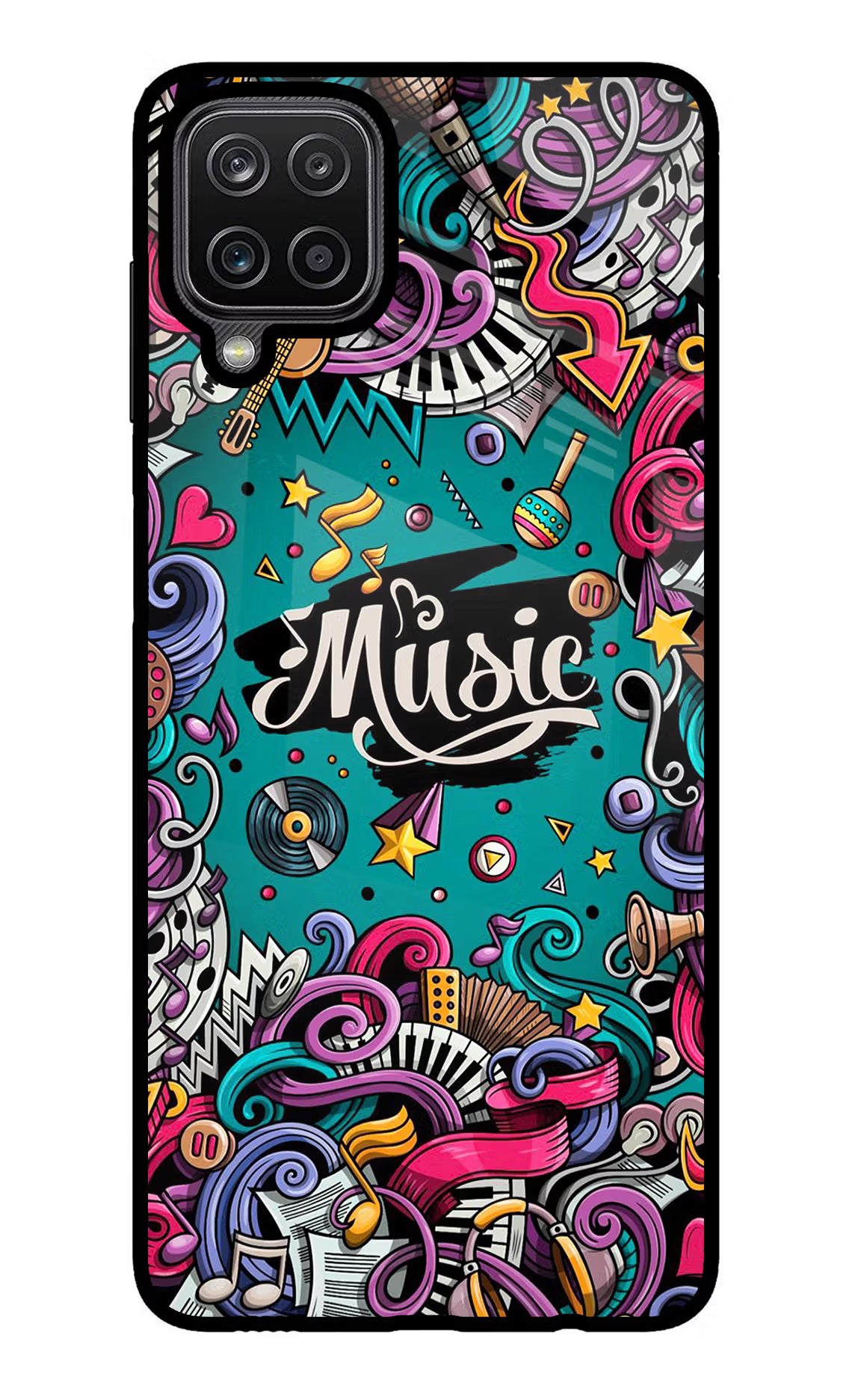 Music Graffiti Samsung M12/F12 Glass Case Back Cover by Casekaro