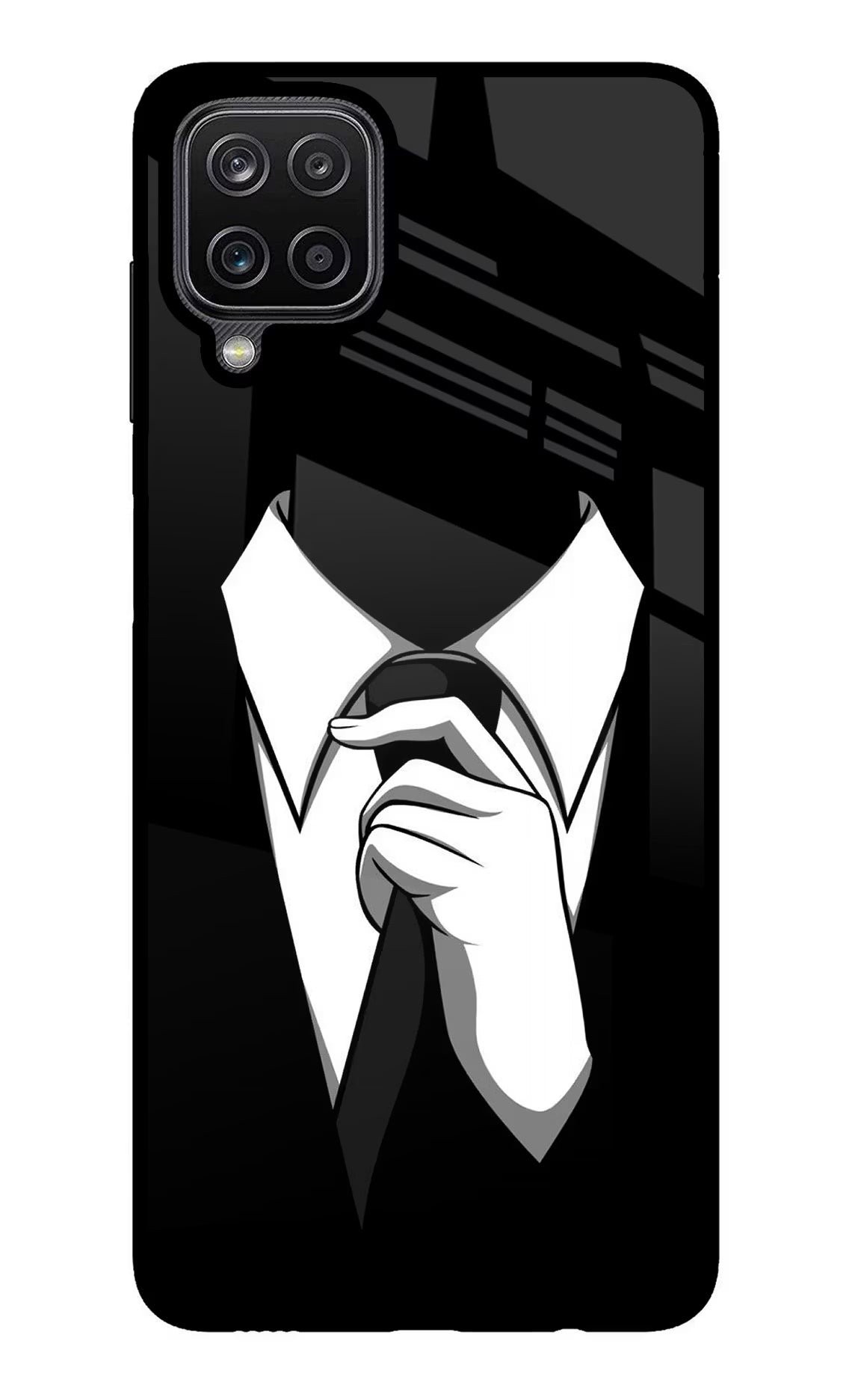 Black Tie Samsung M12/F12 Glass Case Back Cover by Casekaro