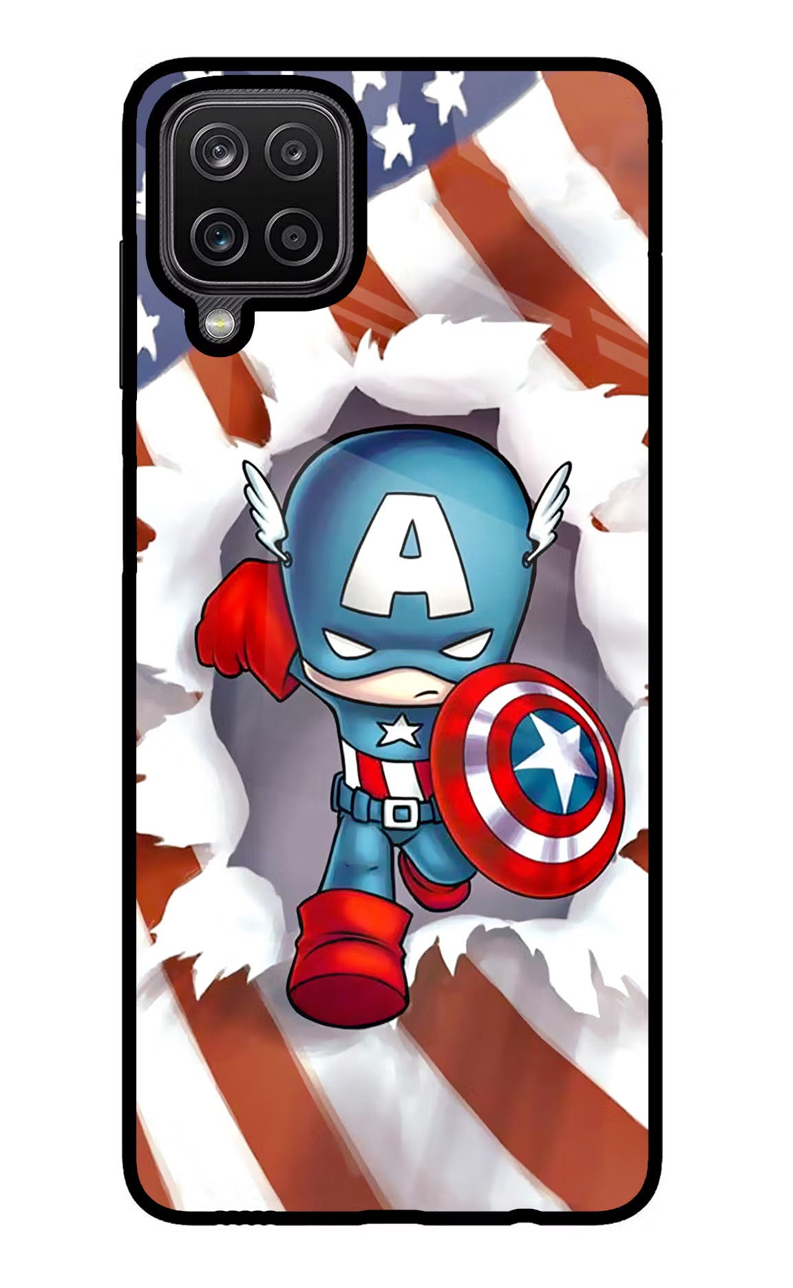Captain America Samsung M12/F12 Glass Case Back Cover by Casekaro