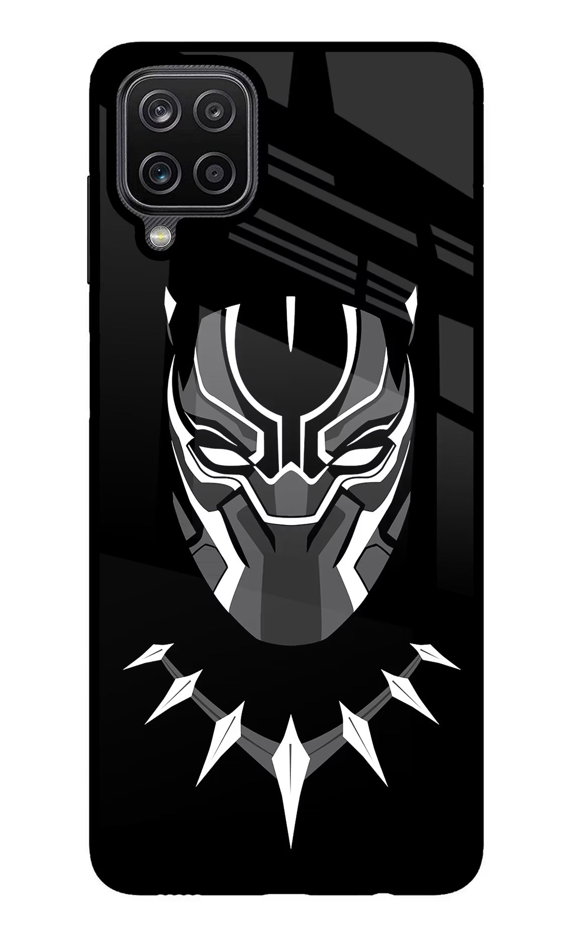 Black Panther Samsung M12/F12 Glass Case Back Cover by Casekaro