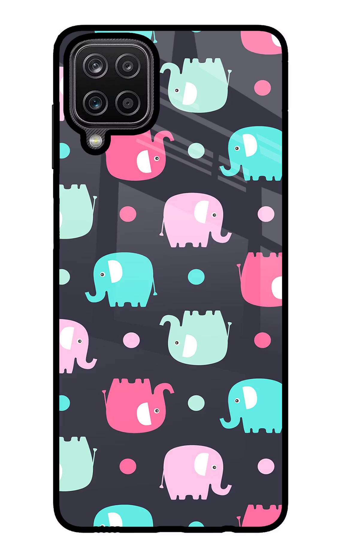 Elephants Samsung M12/F12 Glass Case Back Cover by Casekaro