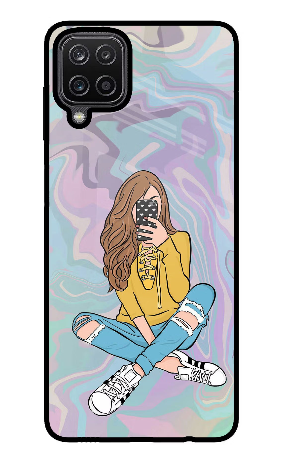 Selfie Girl Samsung M12/F12 Glass Case Back Cover by Casekaro