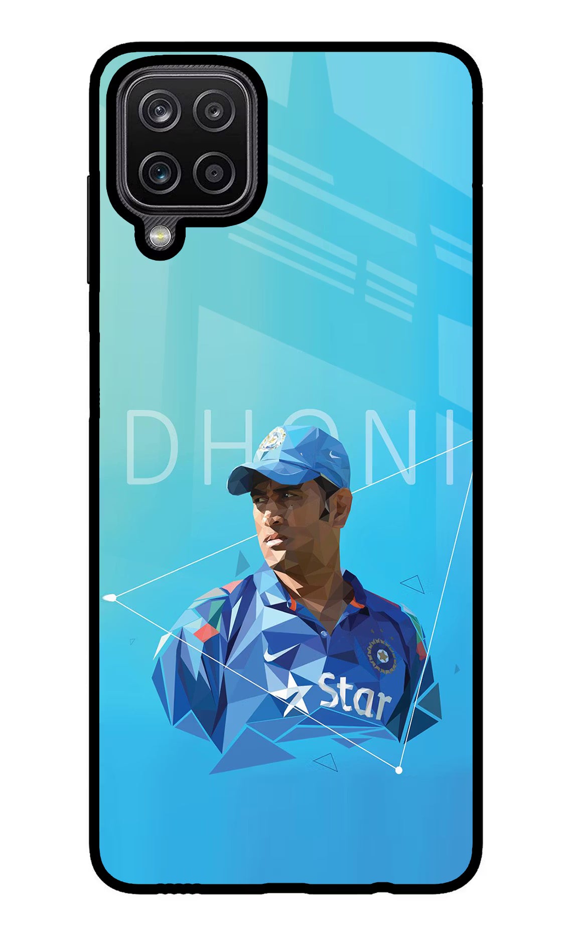 Dhoni Artwork Samsung M12/F12 Glass Case Back Cover by Casekaro