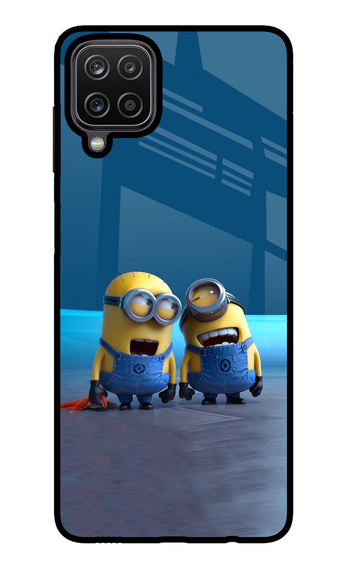 Minion Laughing Samsung M12/F12 Glass Case Back Cover by Casekaro