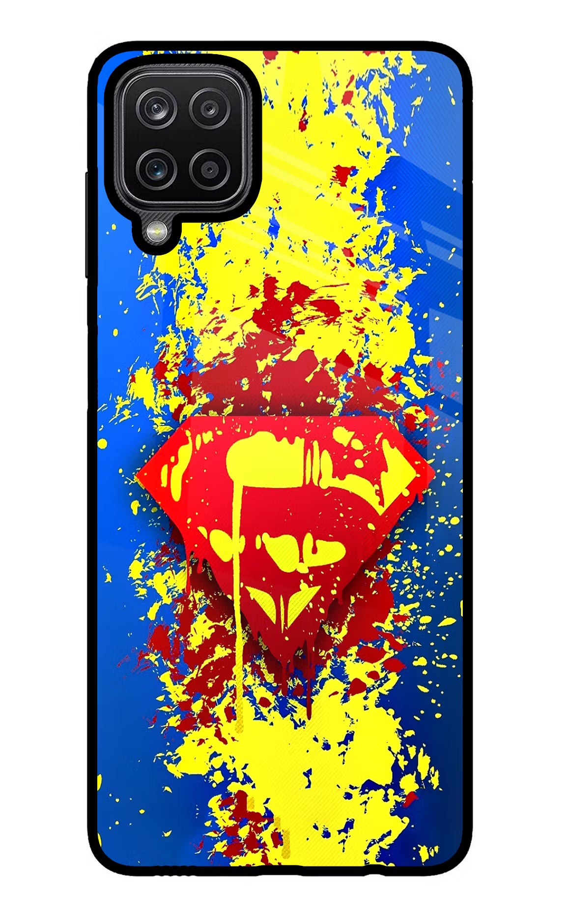 Superman logo Samsung M12/F12 Glass Case Back Cover by Casekaro