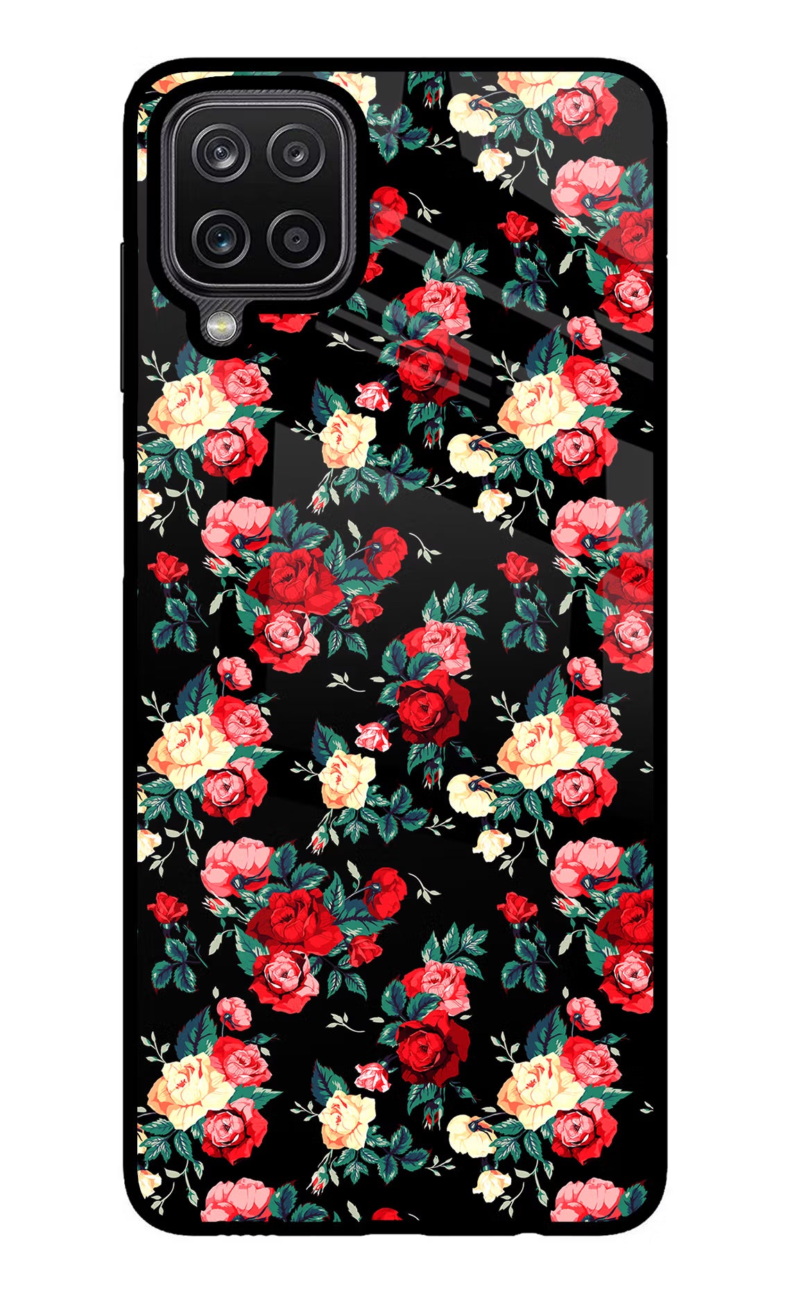 Rose Pattern Samsung M12/F12 Glass Case Back Cover by Casekaro
