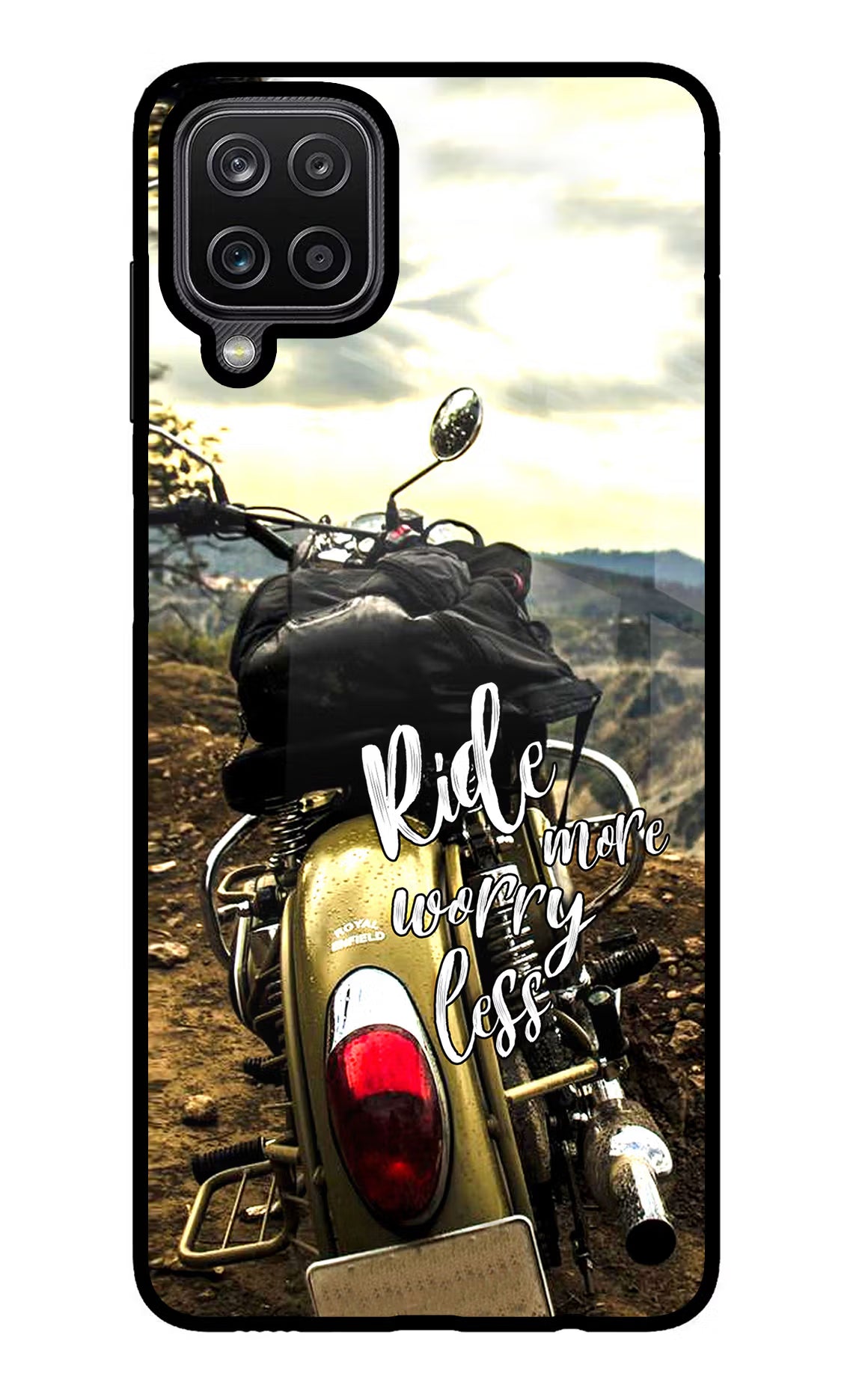 Ride More Worry Less Samsung M12/F12 Glass Case Back Cover by Casekaro