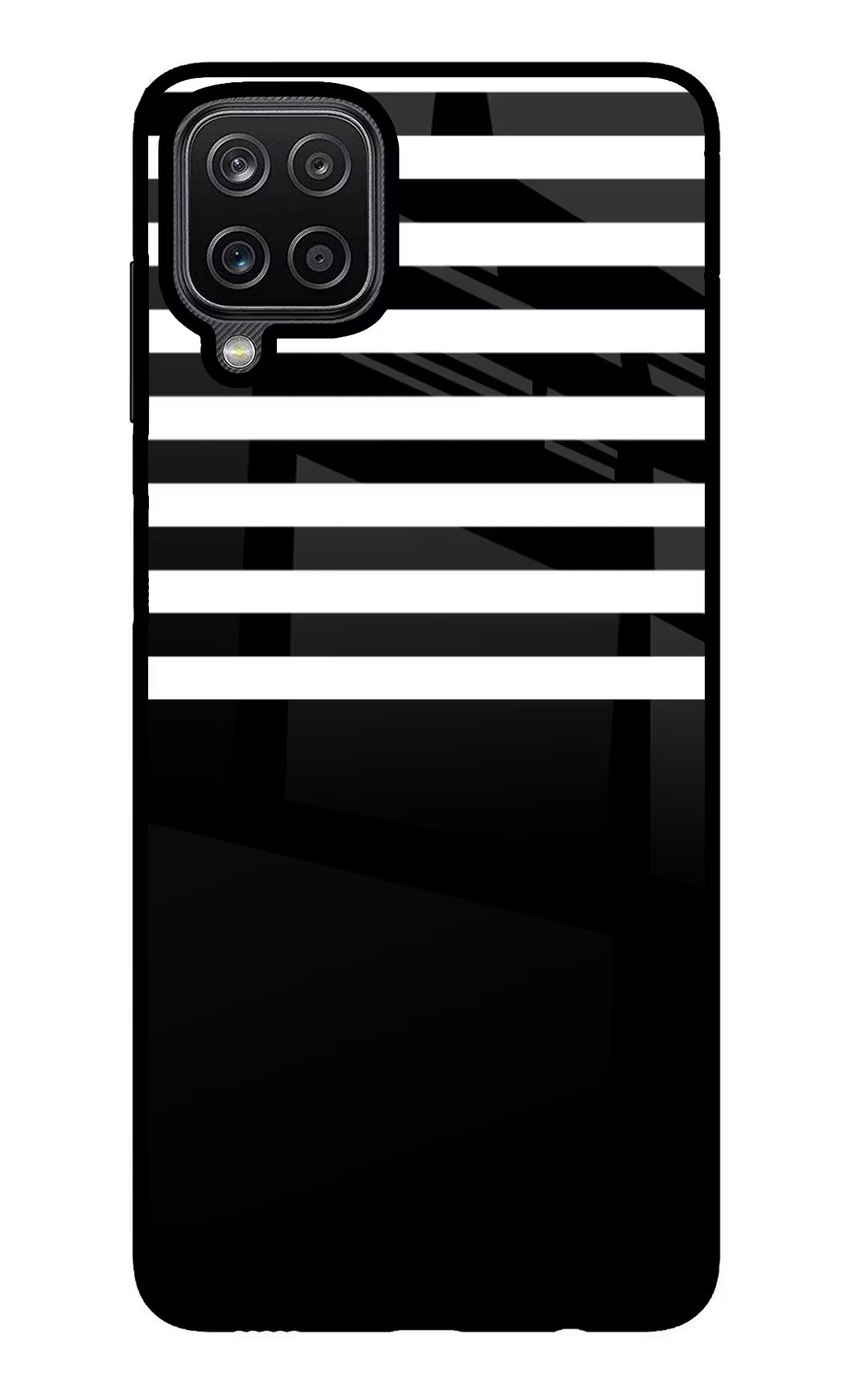 Black and White Print Samsung M12/F12 Glass Case Back Cover by Casekaro