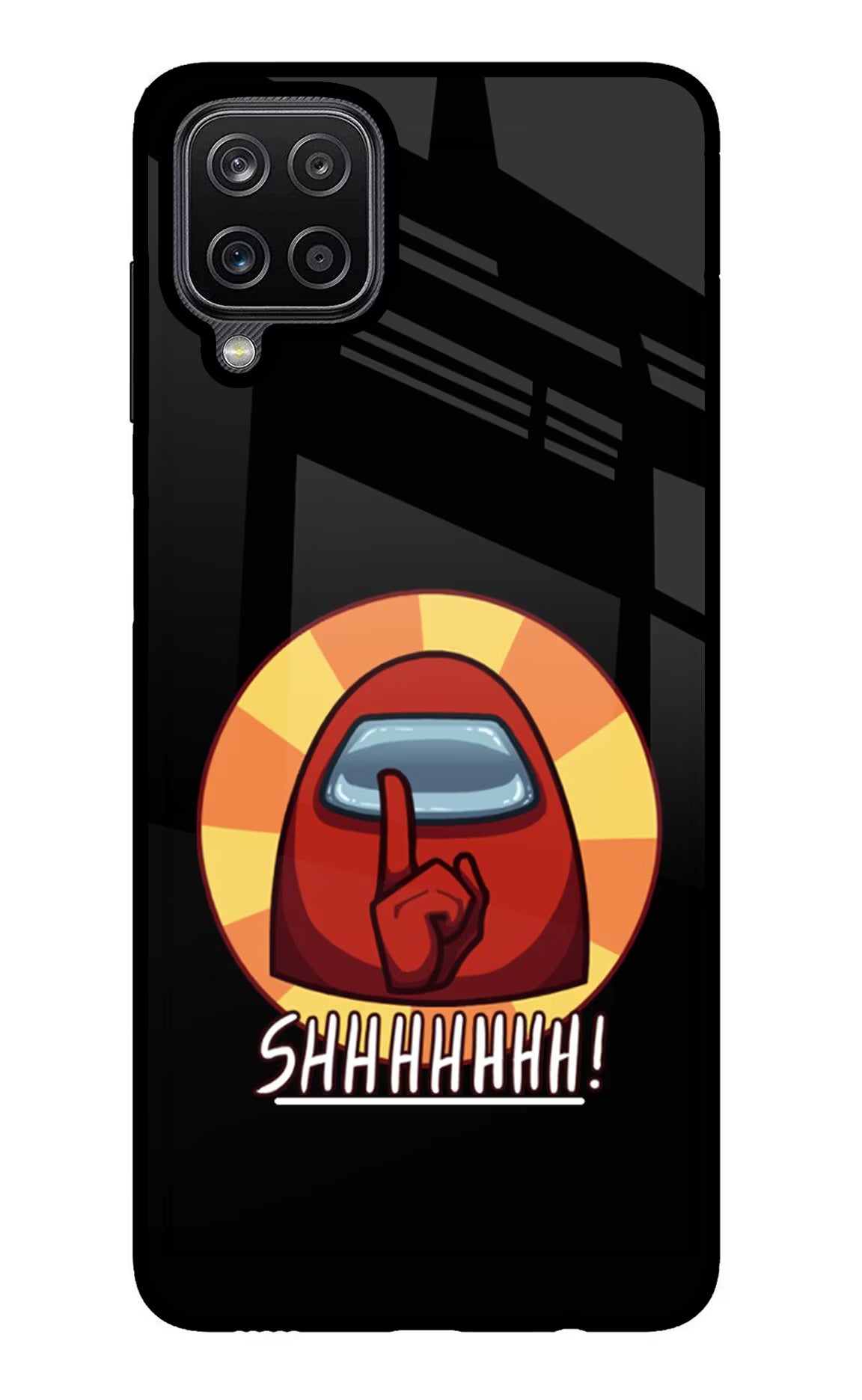 Among Us Shhh! Samsung M12/F12 Glass Case Back Cover by Casekaro