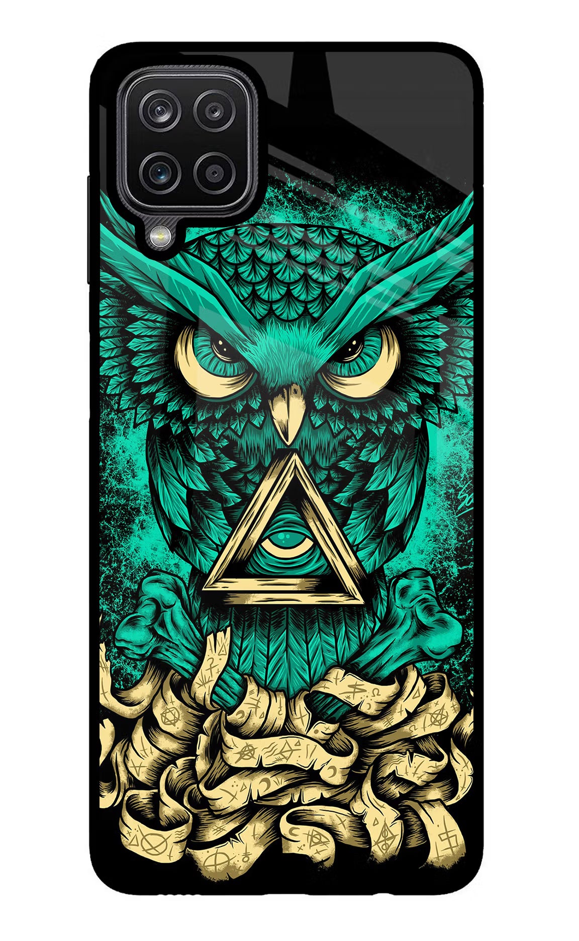Green Owl Samsung M12/F12 Glass Case Back Cover by Casekaro