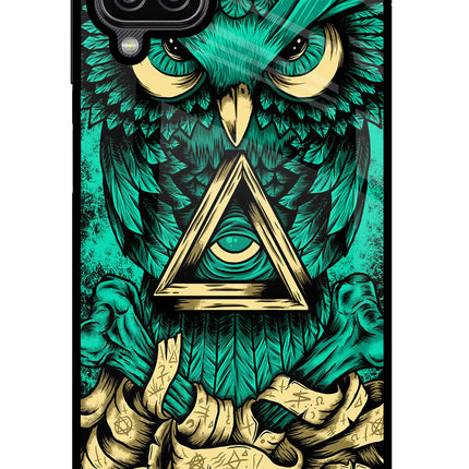 Green Owl Samsung M12/F12 Glass Case Back Cover by Casekaro