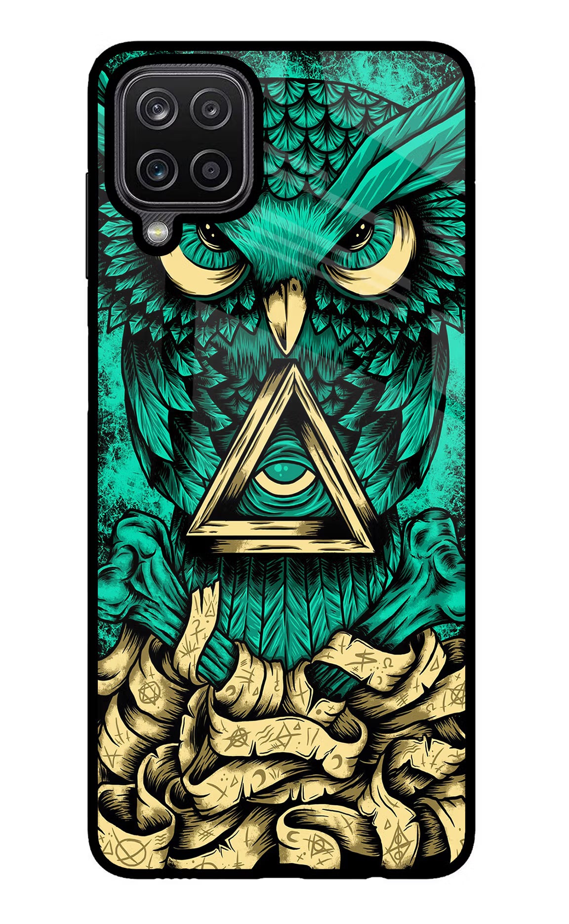 Green Owl Samsung M12/F12 Glass Case Back Cover by Casekaro