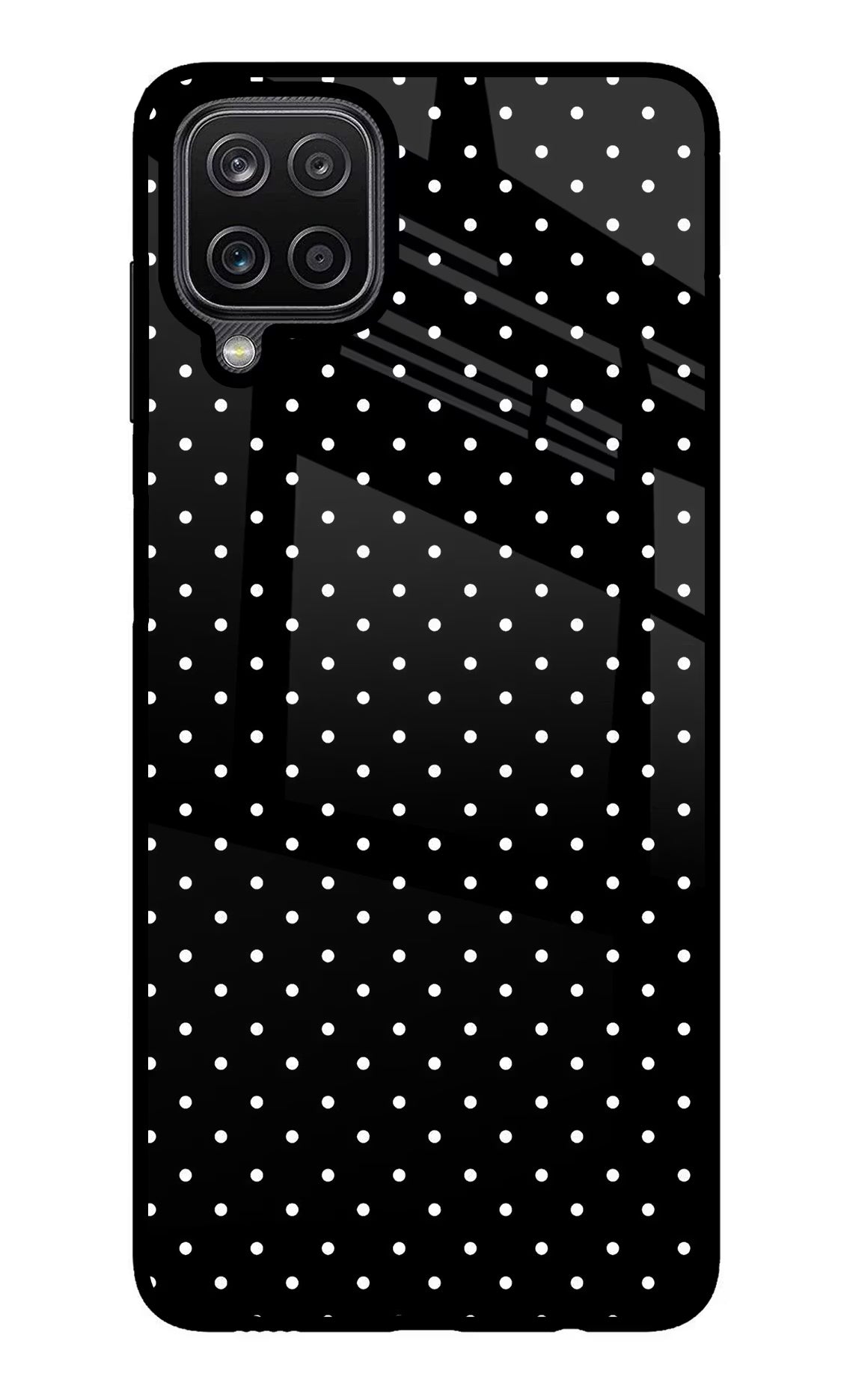 White Dots Samsung M12/F12 Glass Case Back Cover by Casekaro