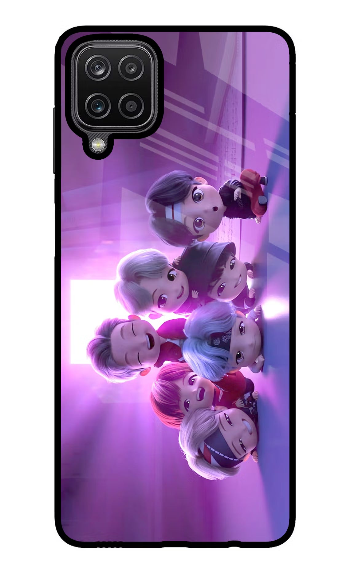 BTS Chibi Samsung M12/F12 Glass Case Back Cover by Casekaro