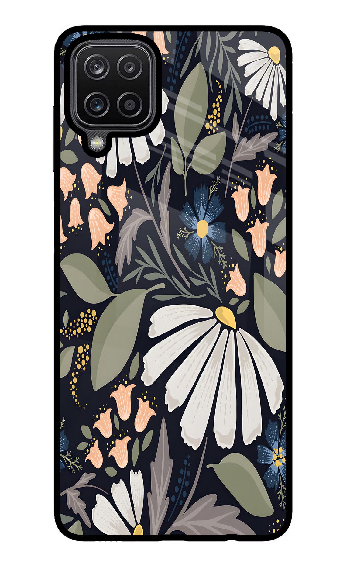 Flowers Art Samsung M12/F12 Glass Case Back Cover by Casekaro