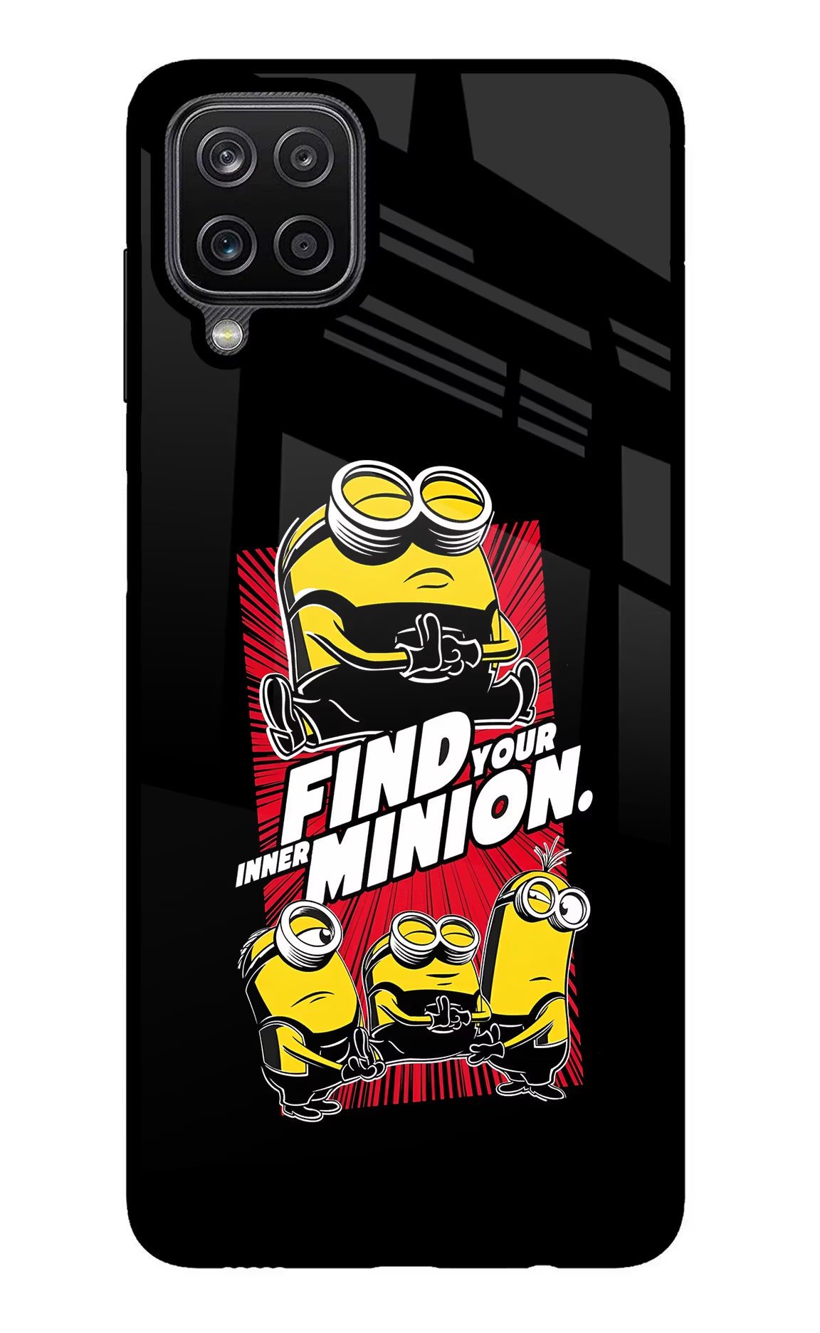 Find your inner Minion Samsung M12/F12 Glass Case Back Cover by Casekaro
