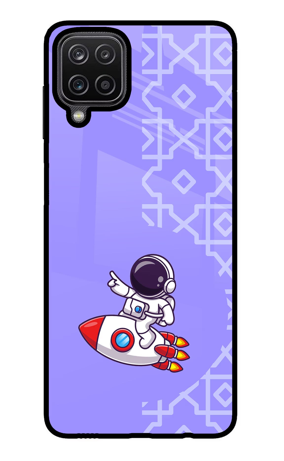 Cute Astronaut Samsung M12/F12 Glass Case Back Cover by Casekaro
