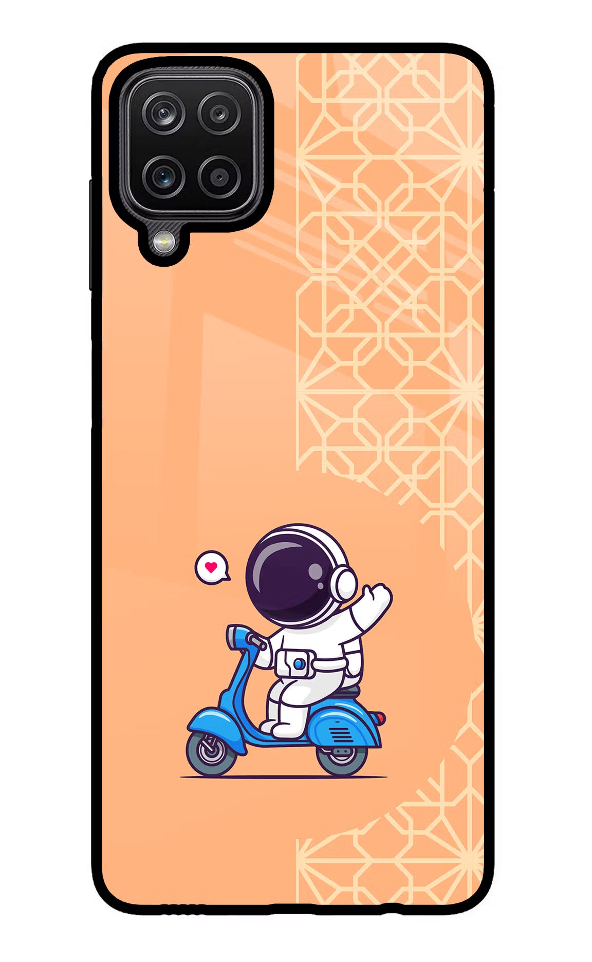 Cute Astronaut Riding Samsung M12/F12 Glass Case Back Cover by Casekaro