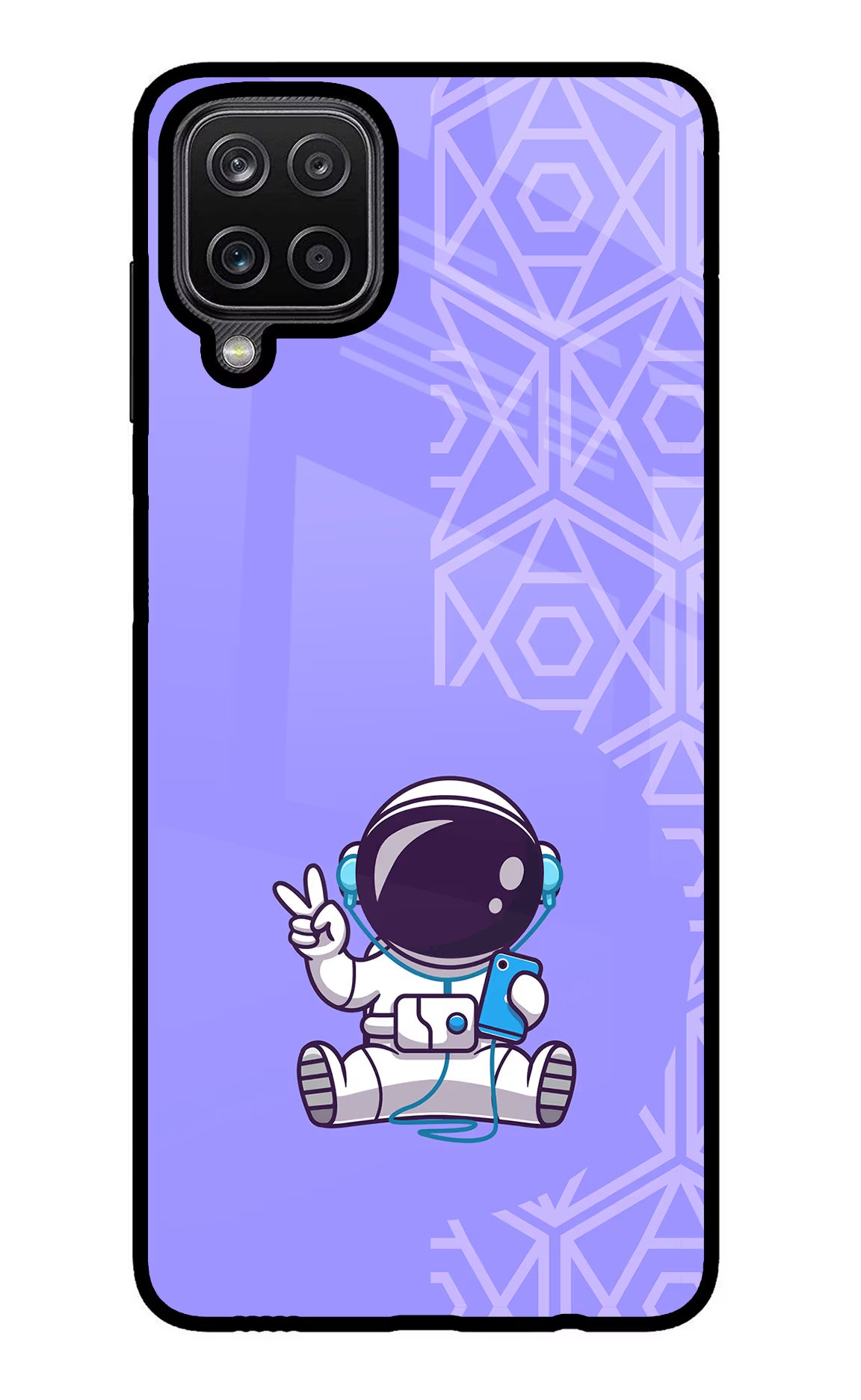 Cute Astronaut Chilling Samsung M12/F12 Glass Case Back Cover by Casekaro