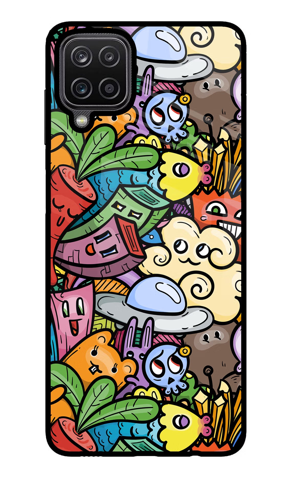 Veggie Doodle Samsung M12/F12 Glass Case Back Cover by Casekaro