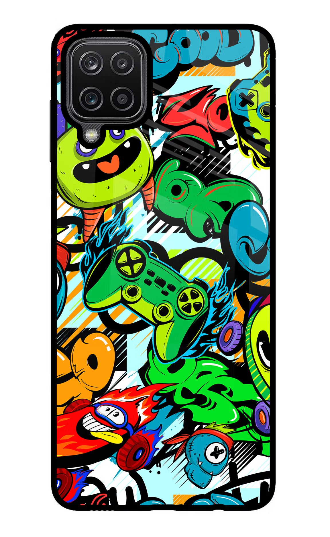 Game Doodle Samsung M12/F12 Glass Case Back Cover by Casekaro