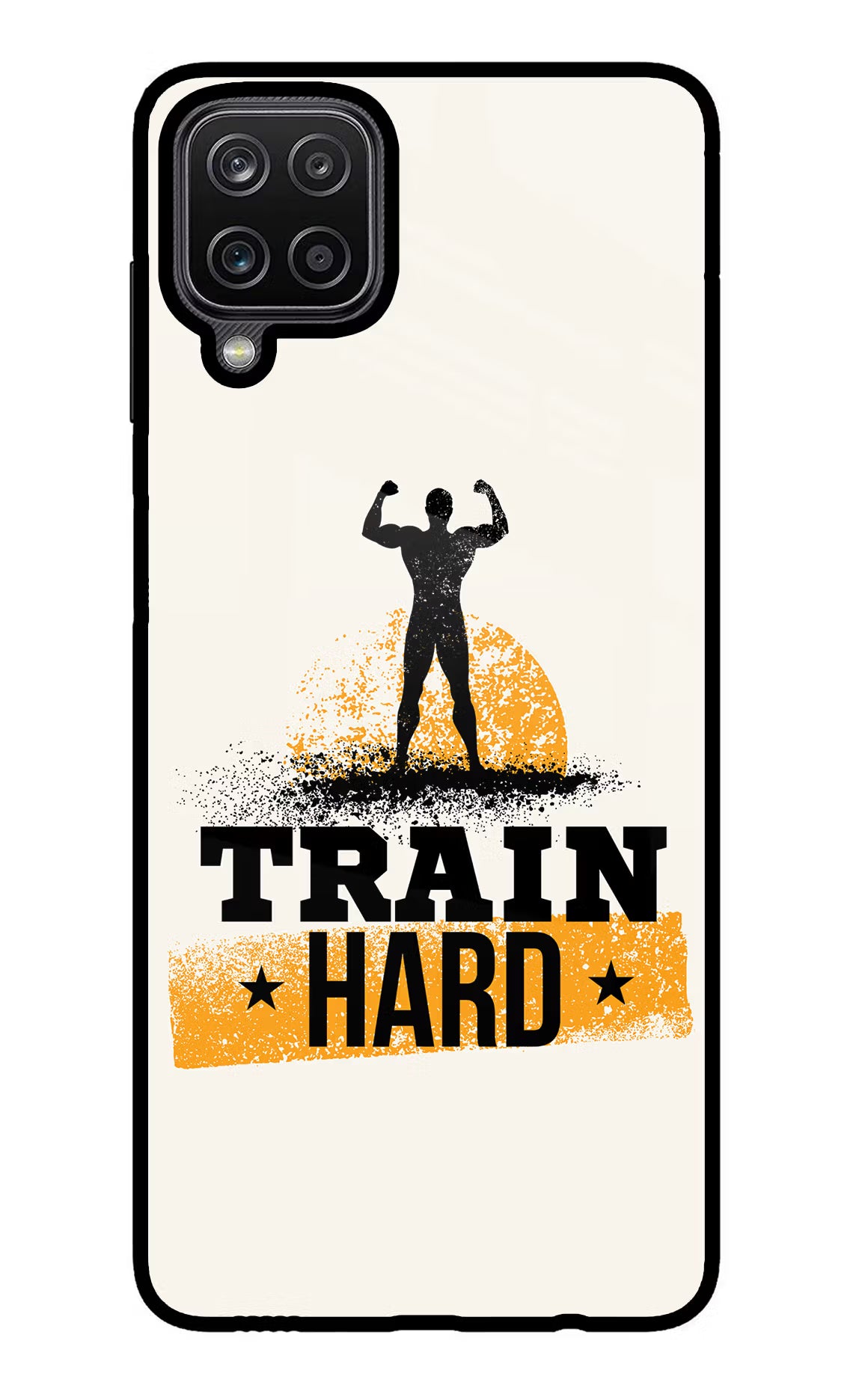Train Hard Samsung M12/F12 Glass Case Back Cover by Casekaro