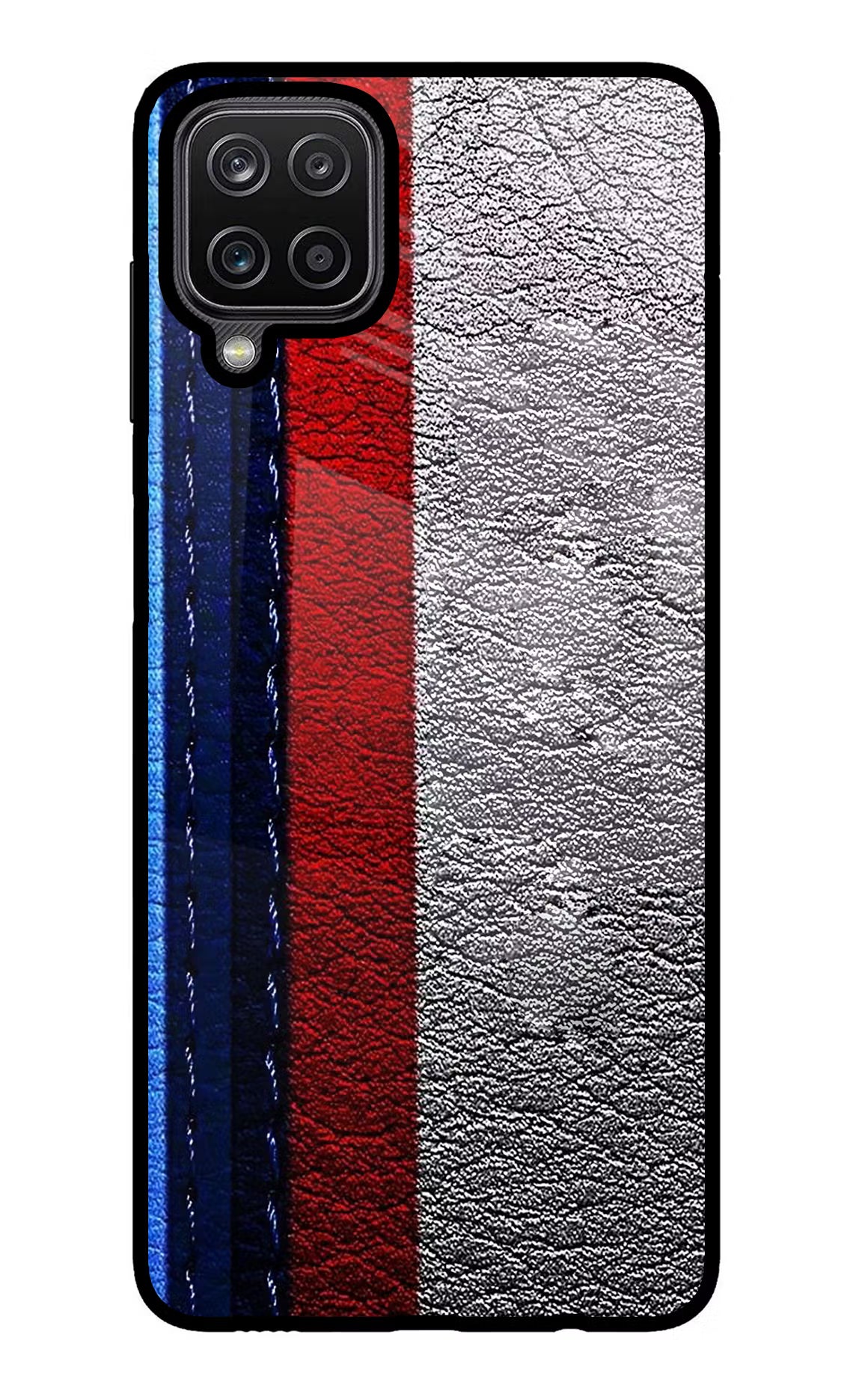 BMW Stripes Samsung M12/F12 Glass Case Back Cover by Casekaro