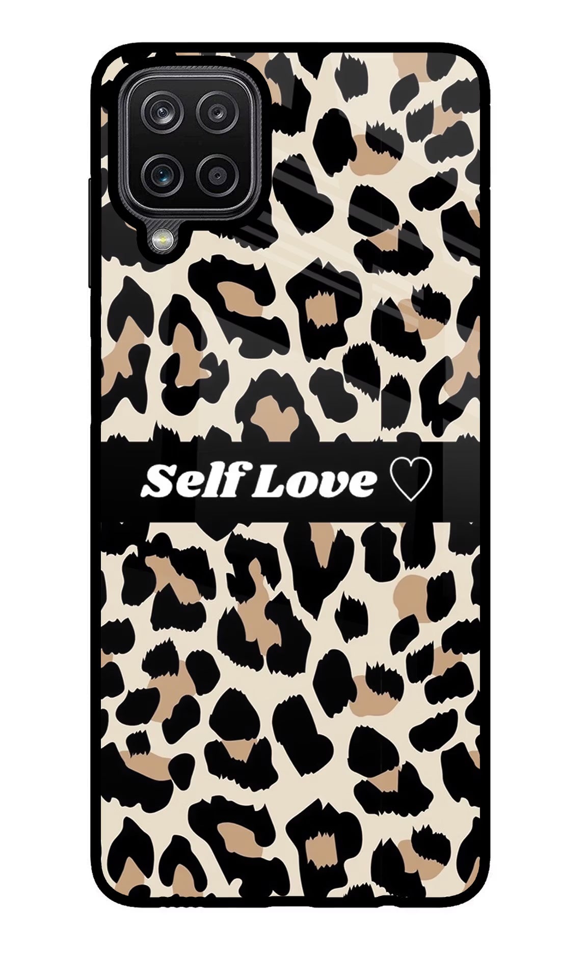 Leopard Print Self Love Samsung M12/F12 Glass Case Back Cover by Casekaro