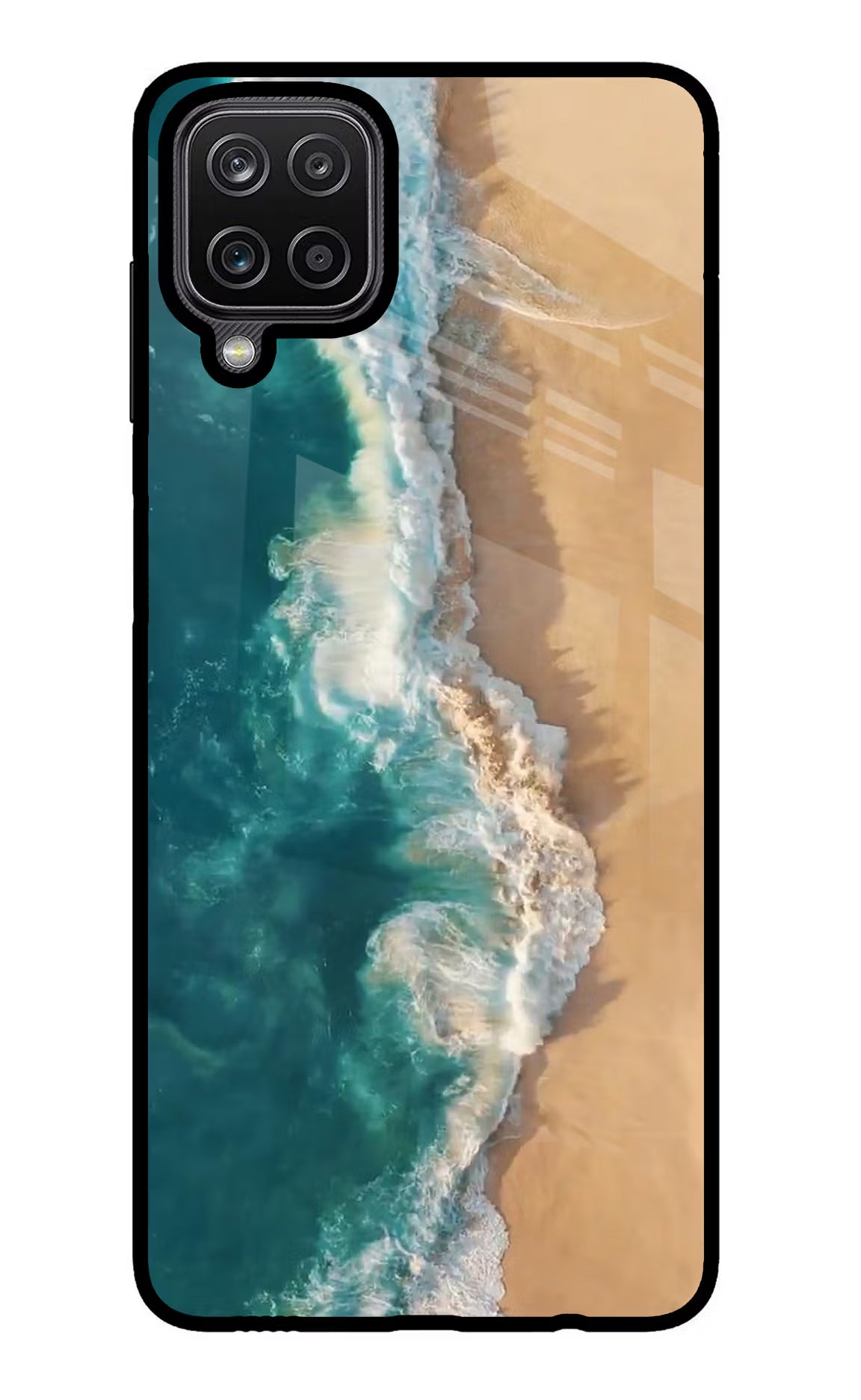 Ocean Beach Samsung M12/F12 Glass Case Back Cover by Casekaro