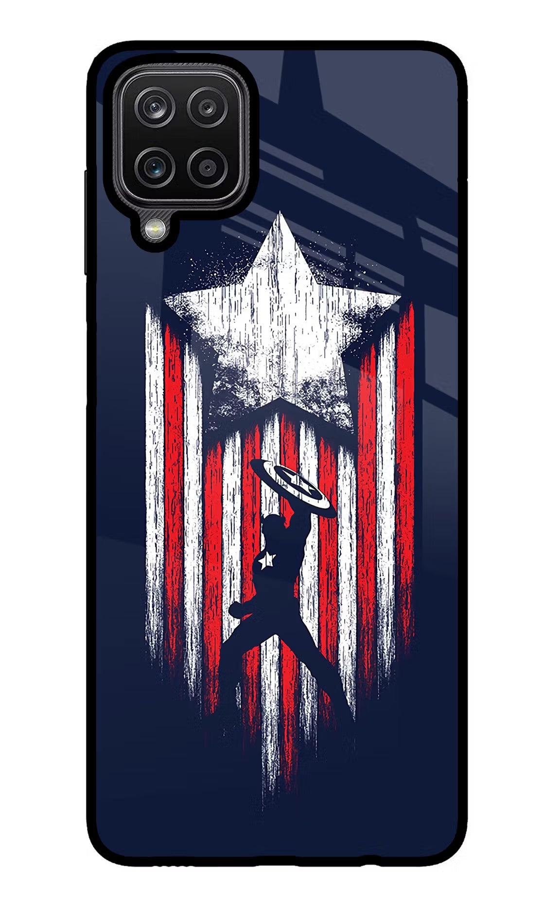 Captain America Marvel Art Samsung M12/F12 Glass Case Back Cover by Casekaro