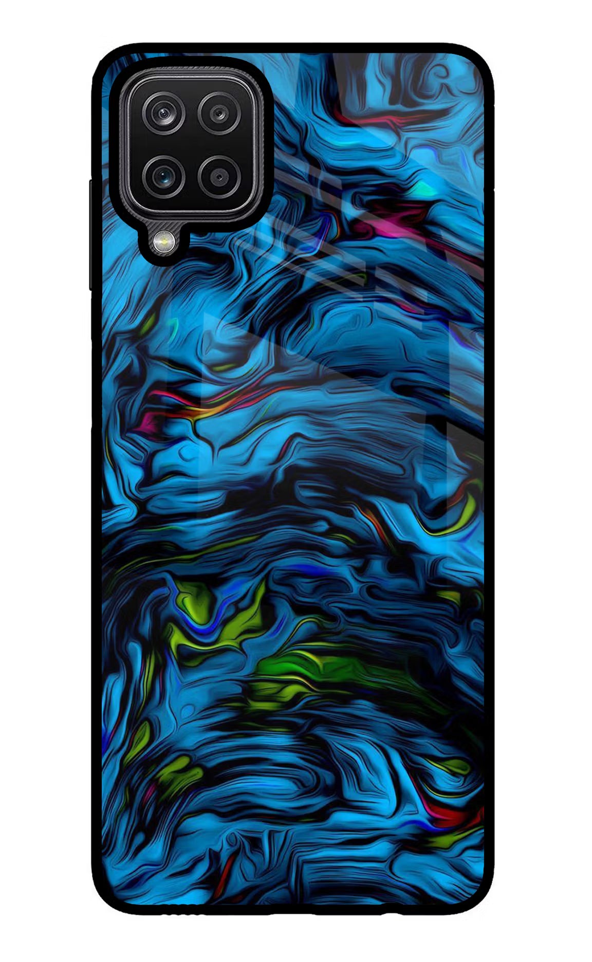 Dark Blue Abstract Samsung M12/F12 Glass Case Back Cover by Casekaro