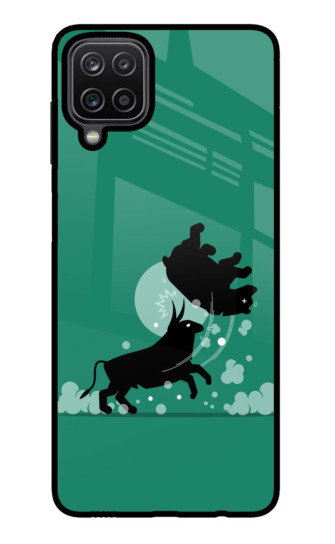 Bull Conqueror Samsung M12/F12 Glass Case Back Cover by Casekaro
