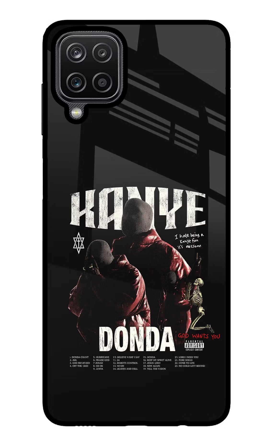 Donda Kanye West Samsung M12/F12 Glass Case Back Cover by Casekaro