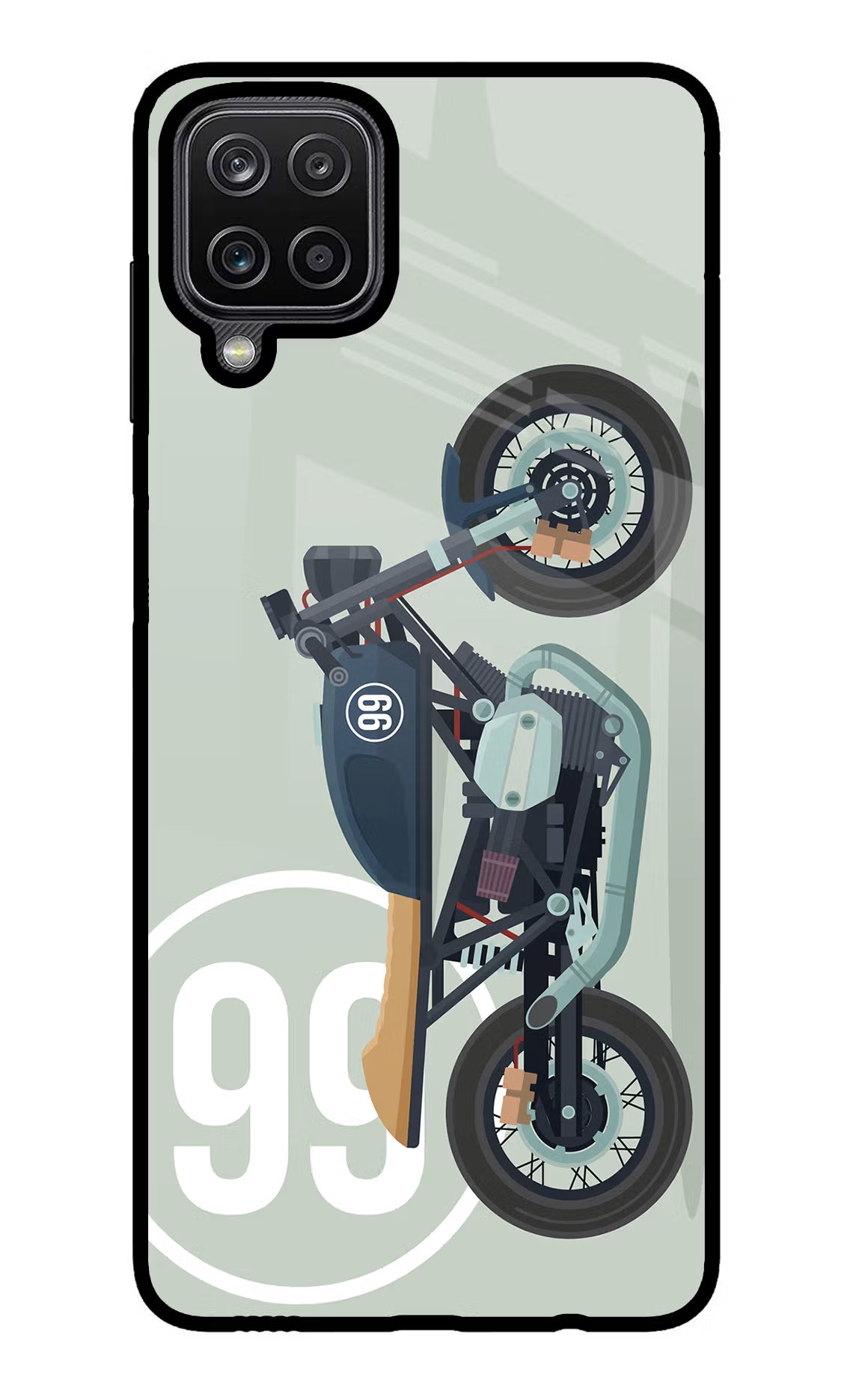 Classic Cafe Racer 99 Samsung M12/F12 Glass Case Back Cover by Casekaro