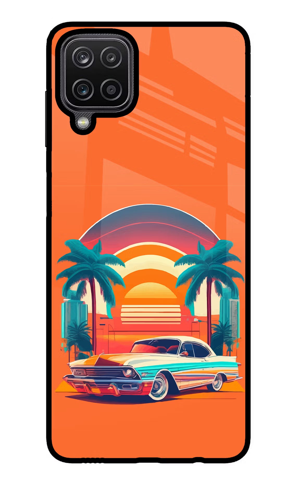Palm Drive 80s Samsung M12/F12 Glass Case Back Cover by Casekaro