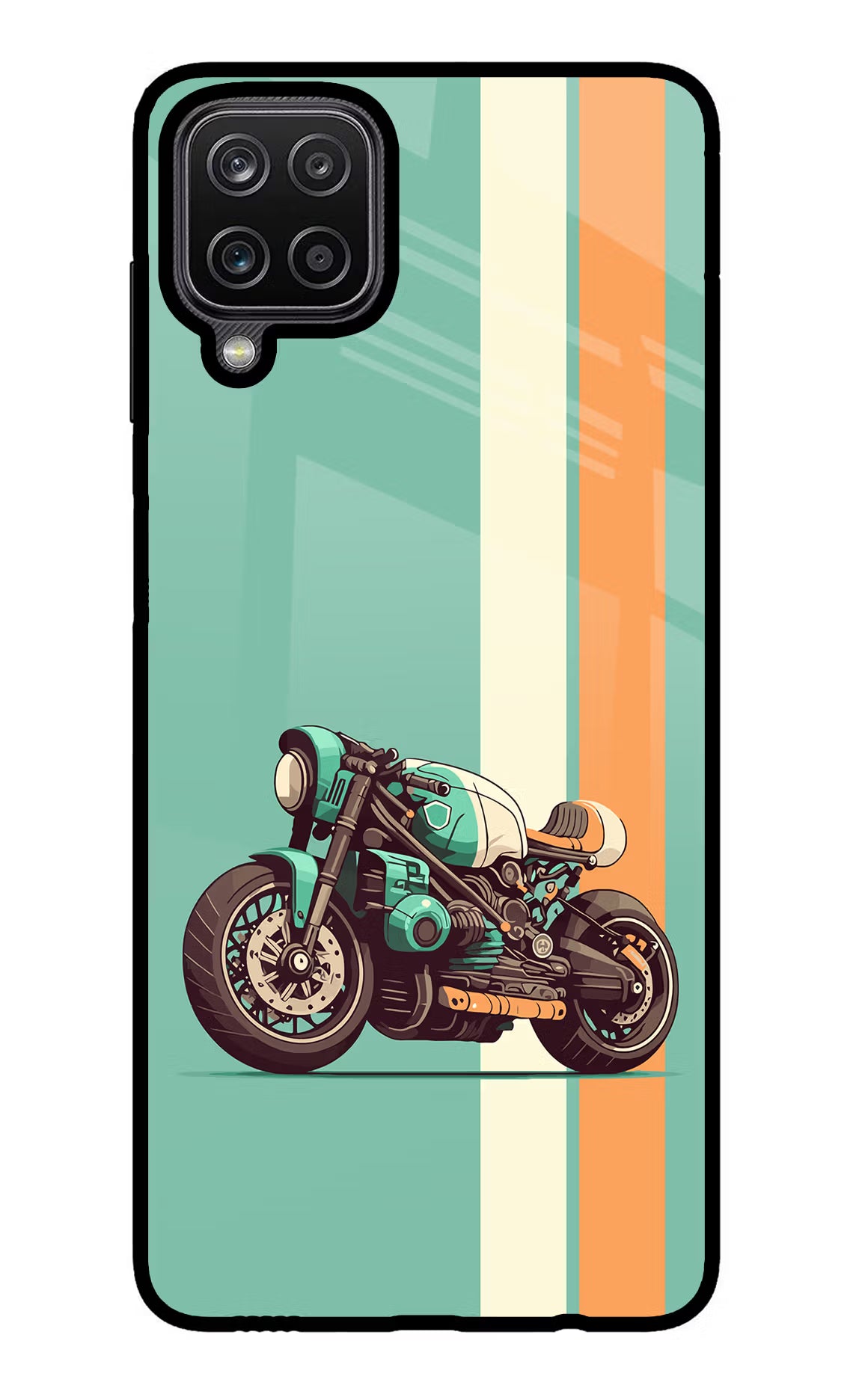 Striped Moto Drift Samsung M12/F12 Glass Case Back Cover by Casekaro