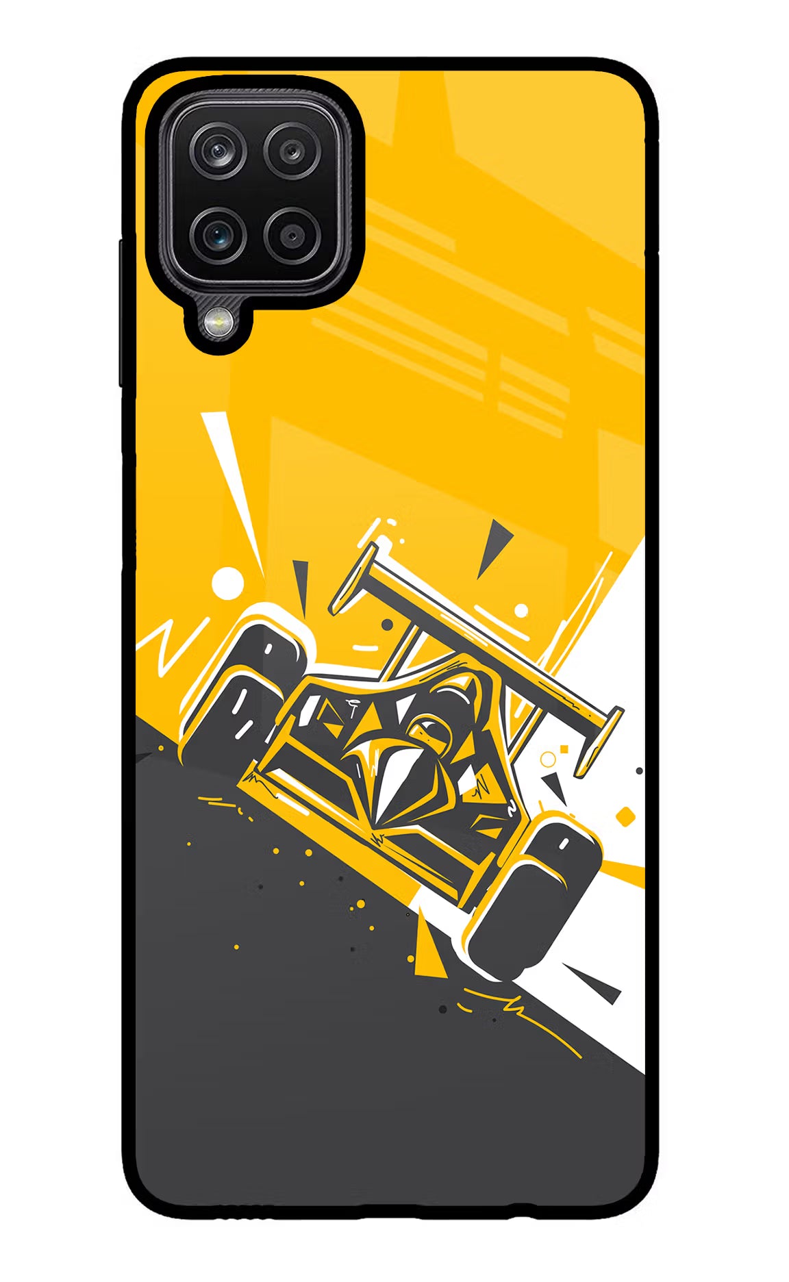 Track King Samsung M12/F12 Glass Case Back Cover by Casekaro