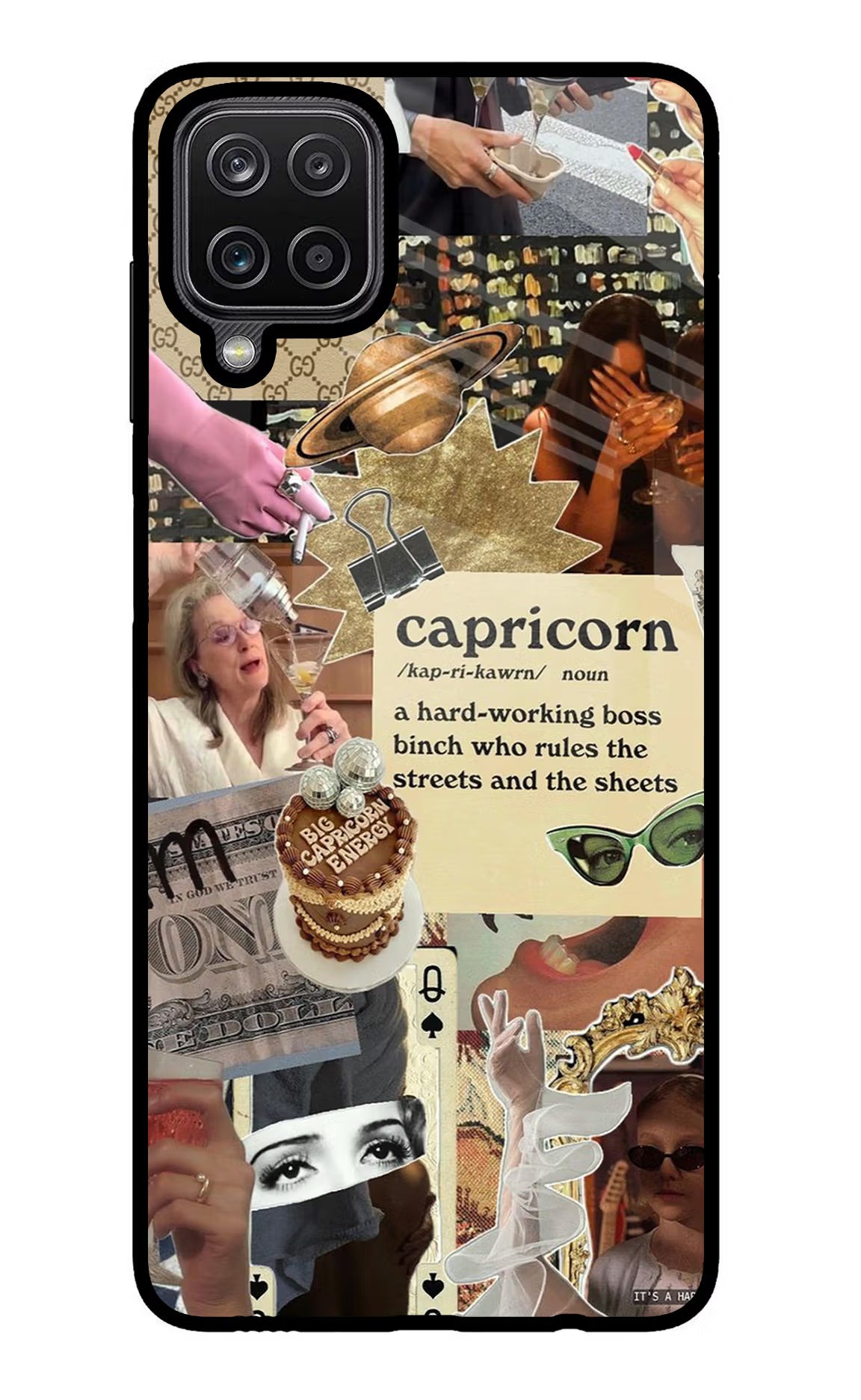 Capricorn Zodiac Samsung M12/F12 Glass Case Back Cover by Casekaro