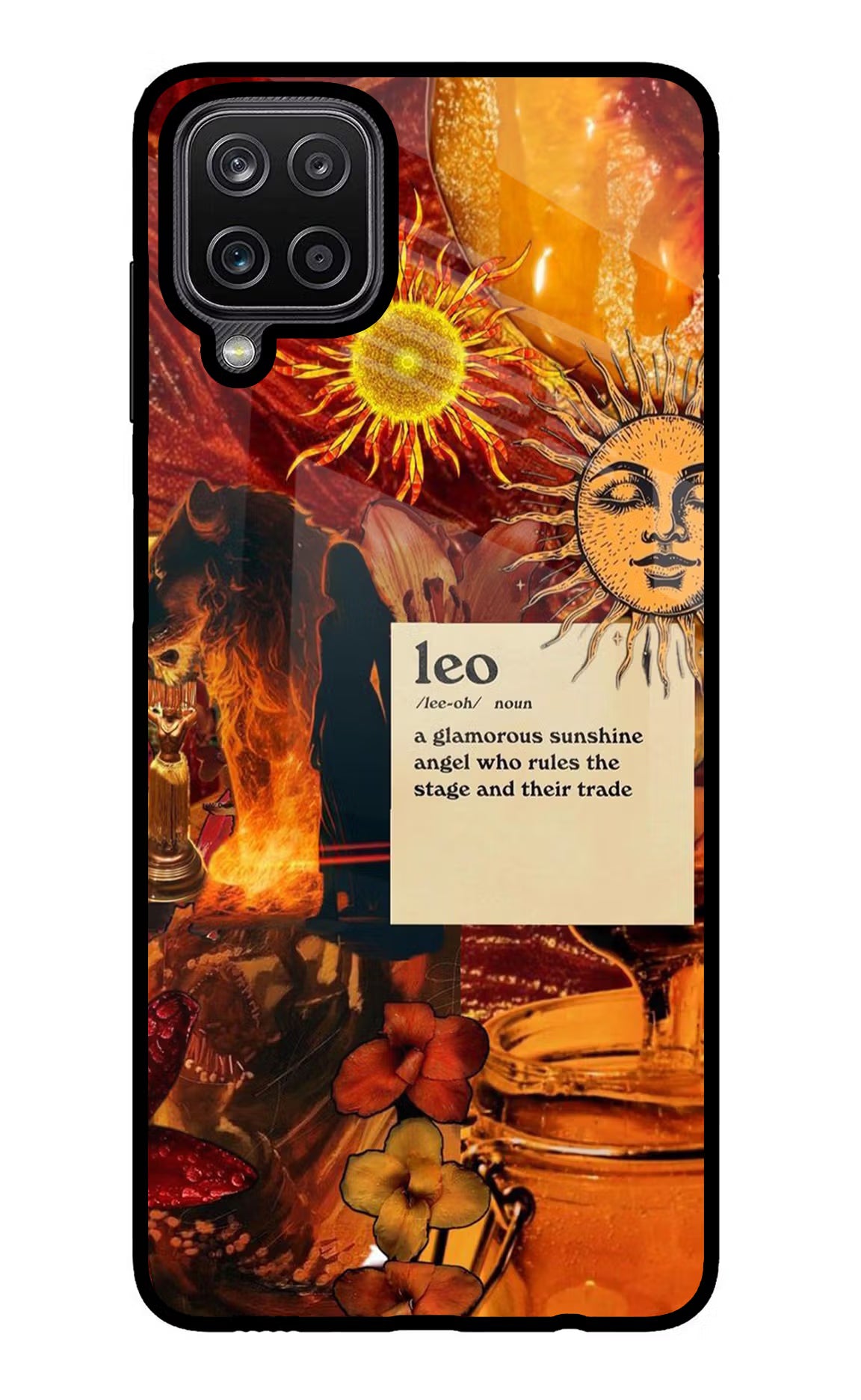 Leo Zodiac Samsung M12/F12 Glass Case Back Cover by Casekaro