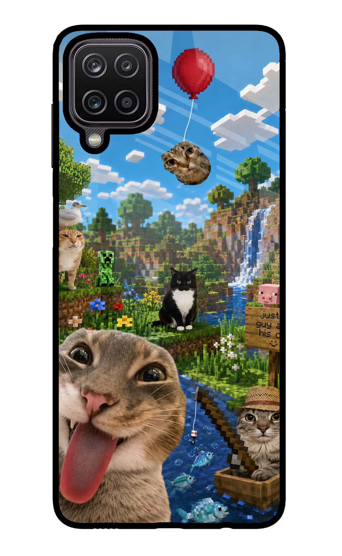 Minecraft Cat Chaos Samsung M12/F12 Glass Case