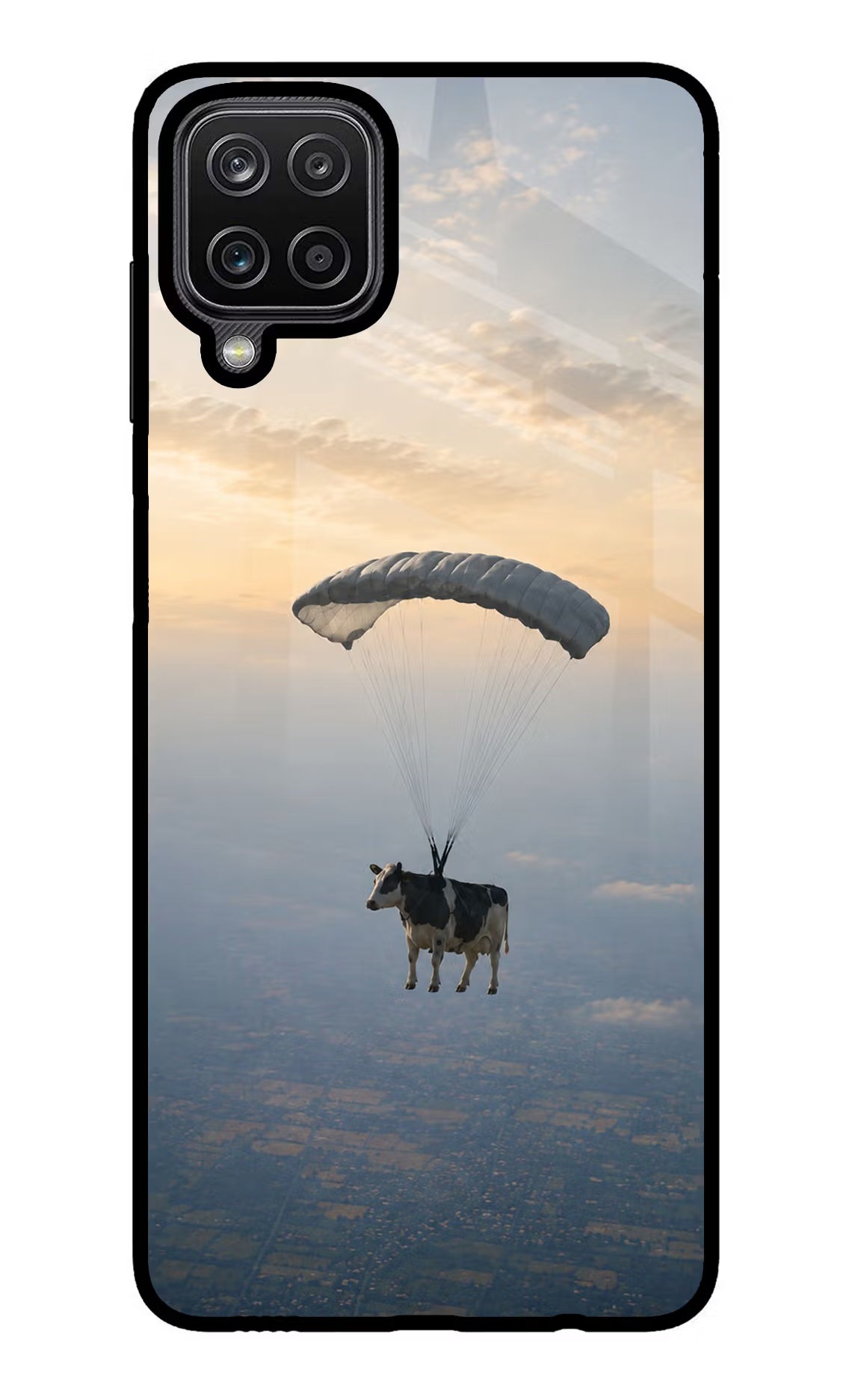 Skydiving Cow Samsung M12/F12 Glass Case