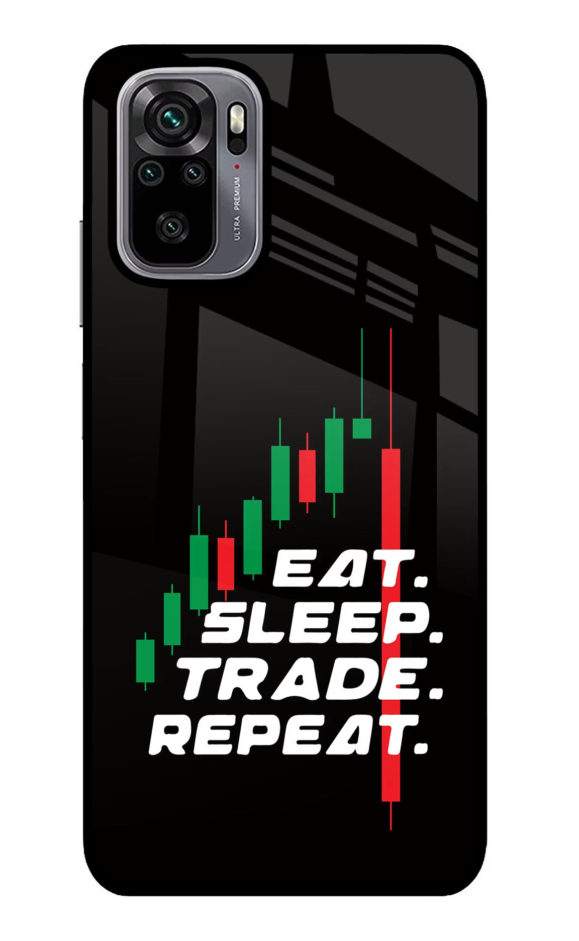 Eat Sleep Trade Repeat Redmi Note 10/10S Glass Case Back Cover by Casekaro