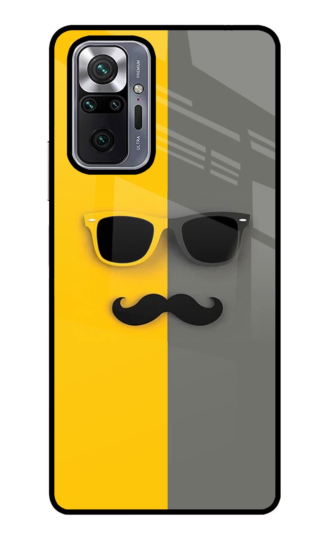 Sunglasses with Mustache Redmi Note 10 Pro Glass Case Back Cover by Casekaro