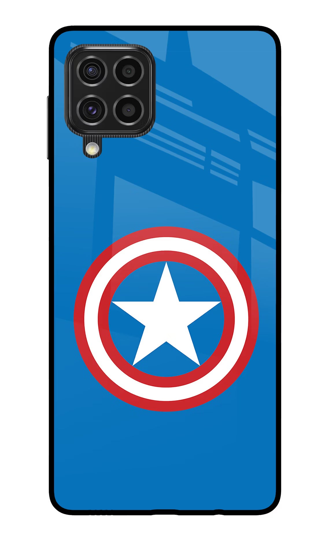 Captain America Logo Samsung F62 Glass Case Back Cover by Casekaro