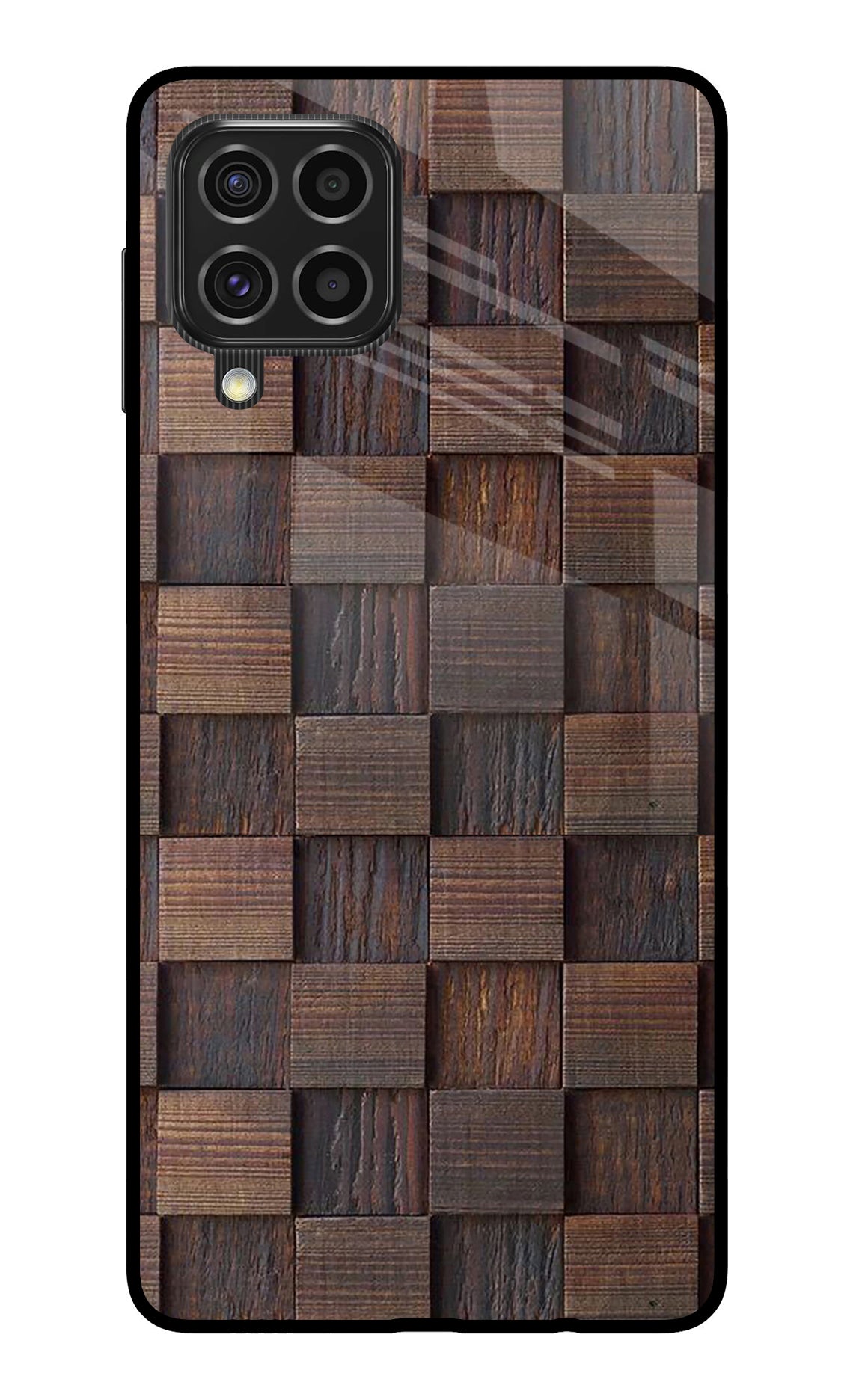 Wooden Cube Design Samsung F62 Glass Case