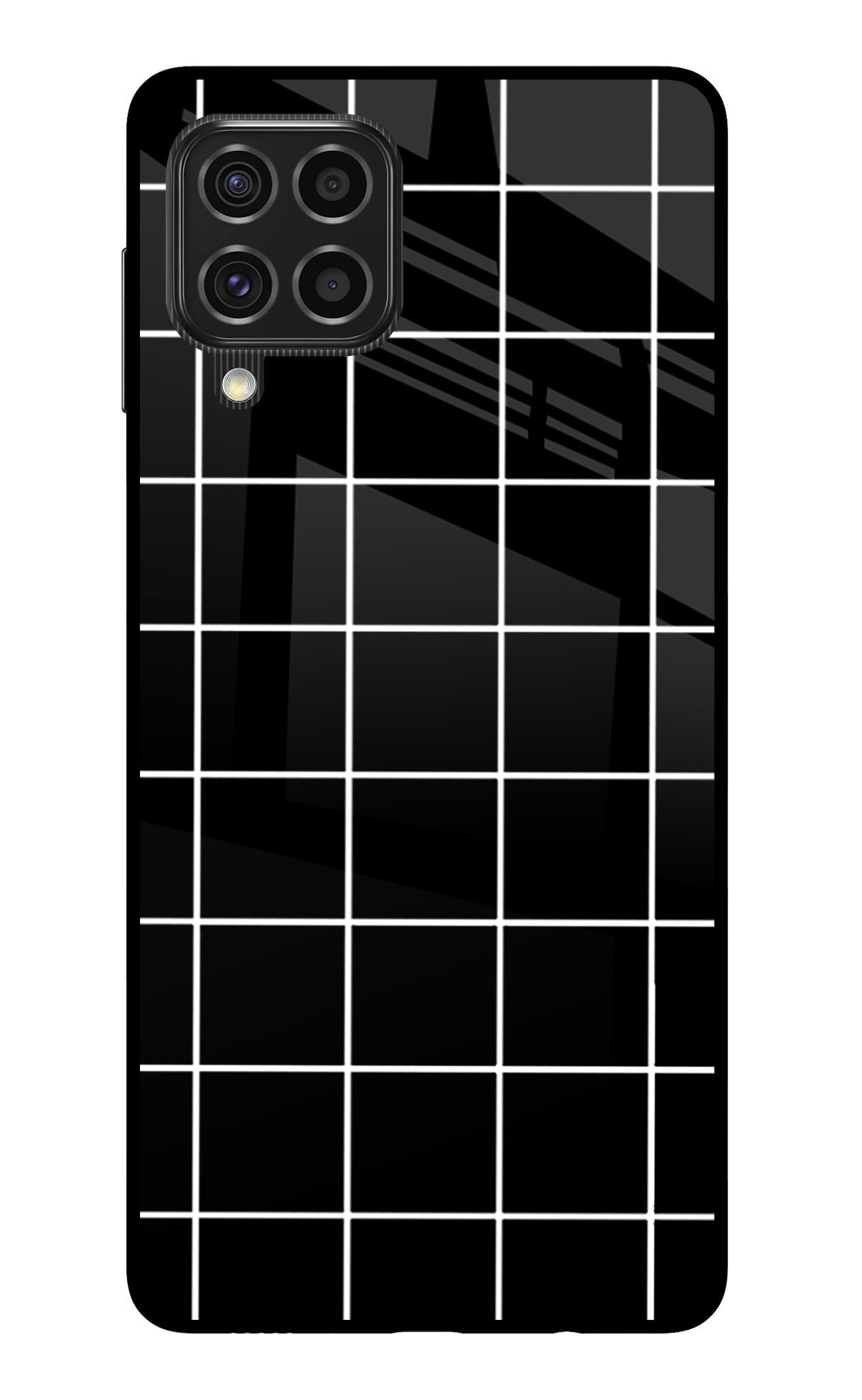 White Grid Samsung F62 Glass Case