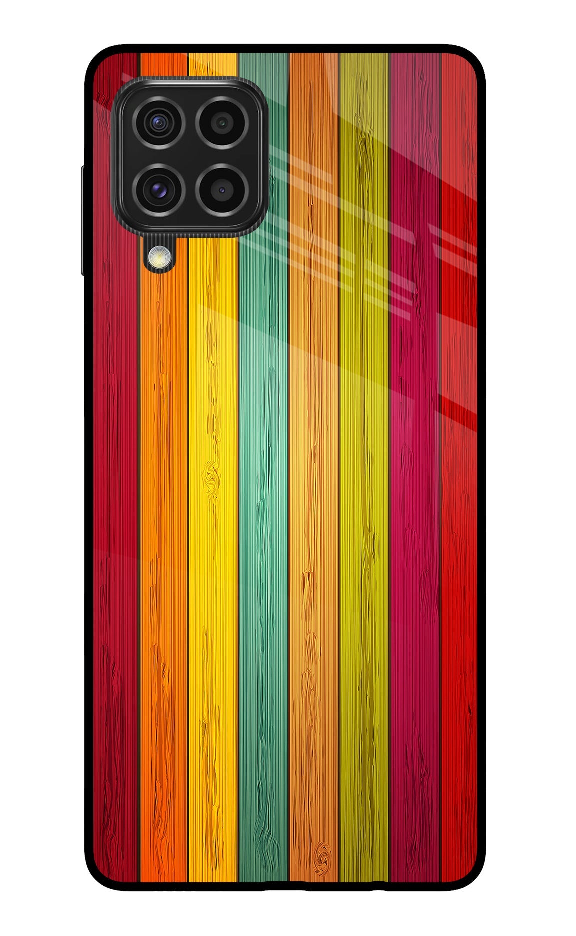 Multicolor Wooden Samsung F62 Glass Case